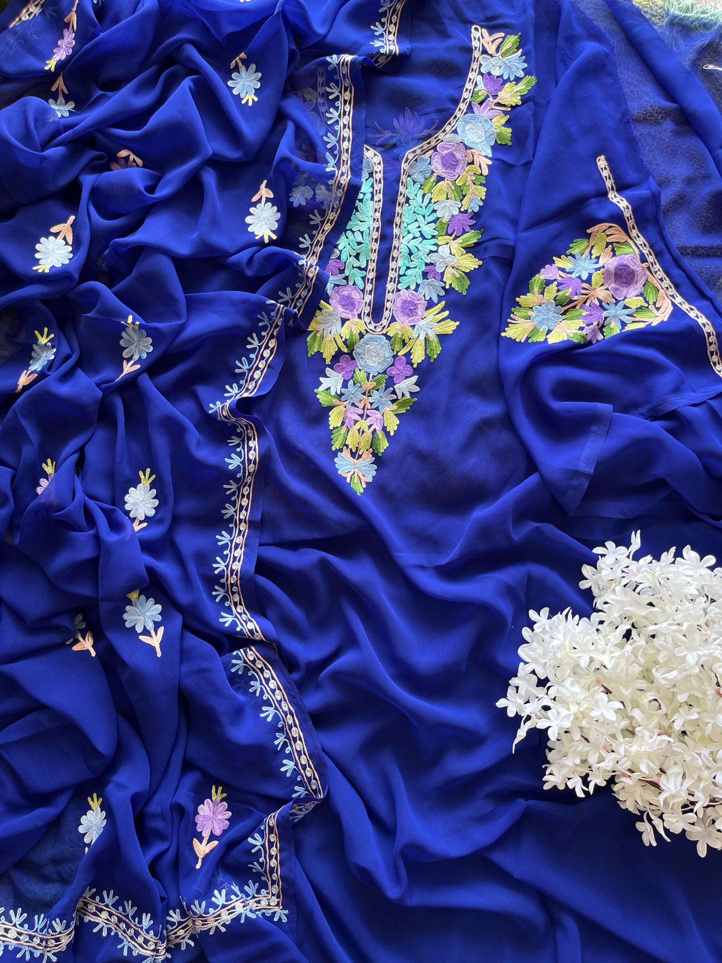 Georgette Royal Blue Aari Embroidered Suit set