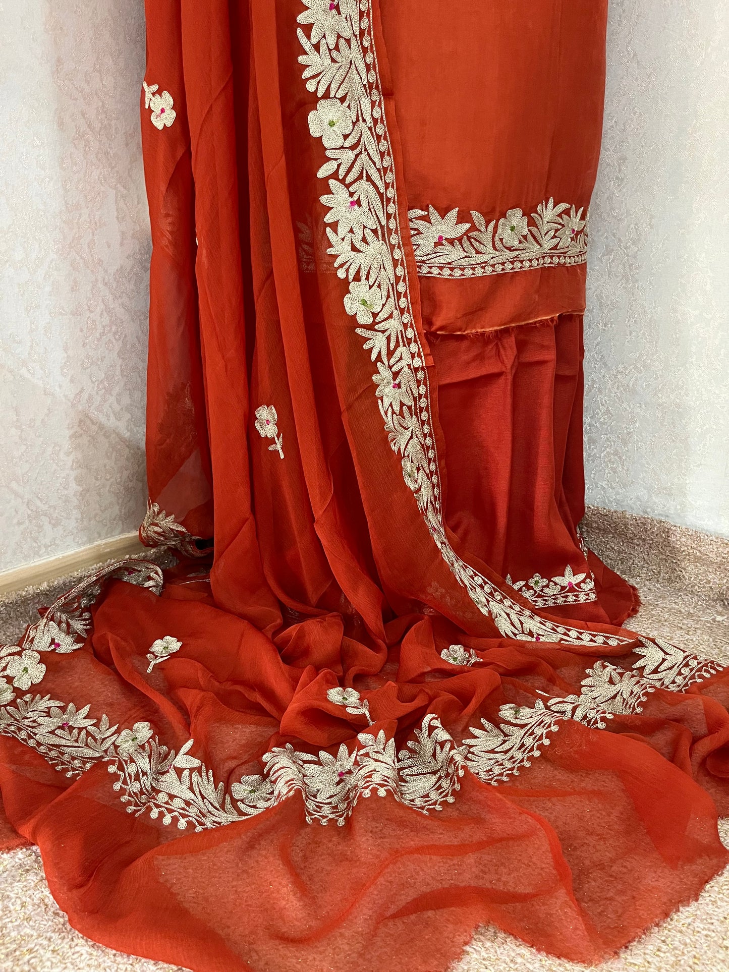 Rust Opada Silk Kashmiri Suits