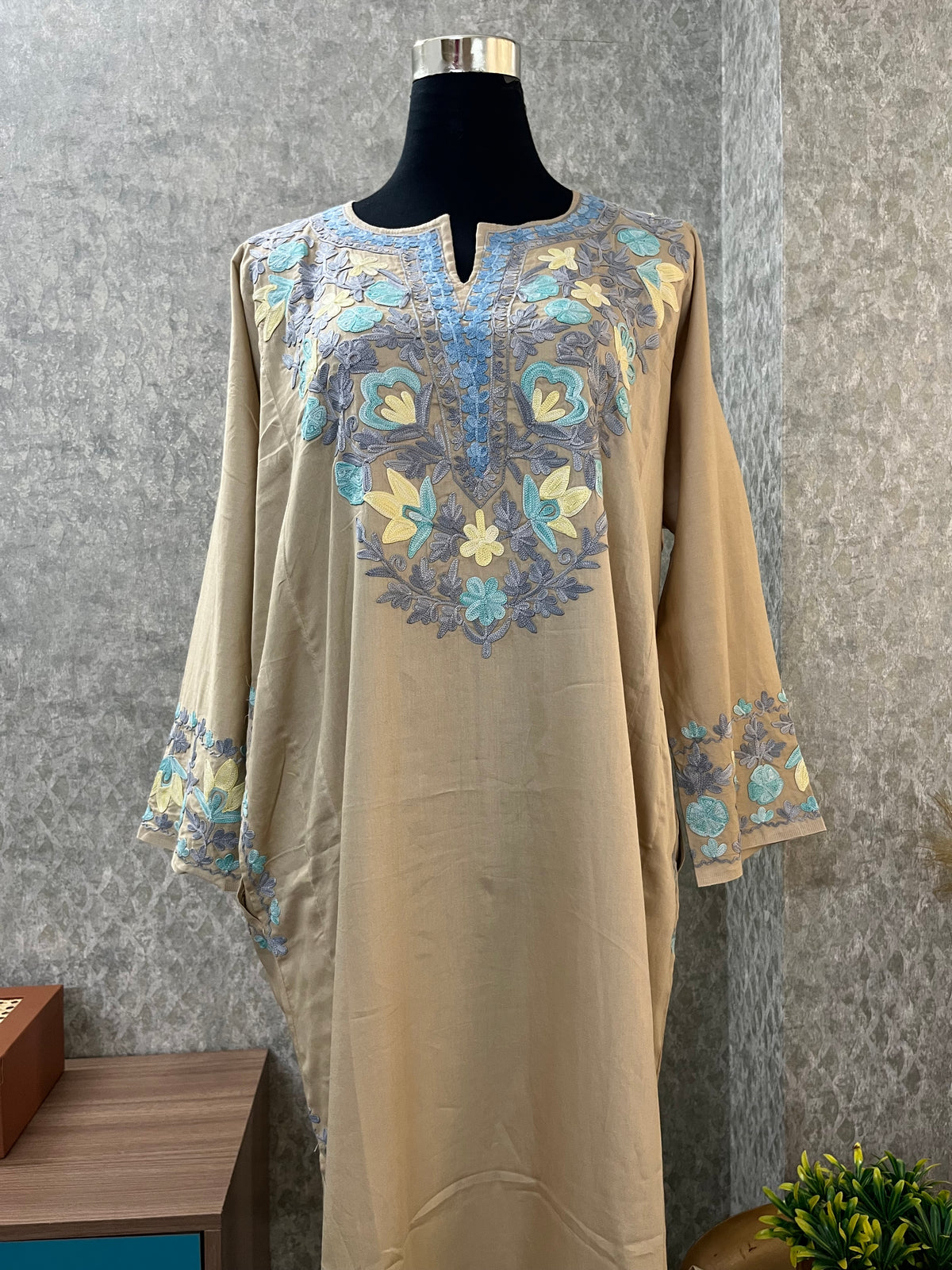 Beige Cotton Front Jaal Pheran Set  Size(44)