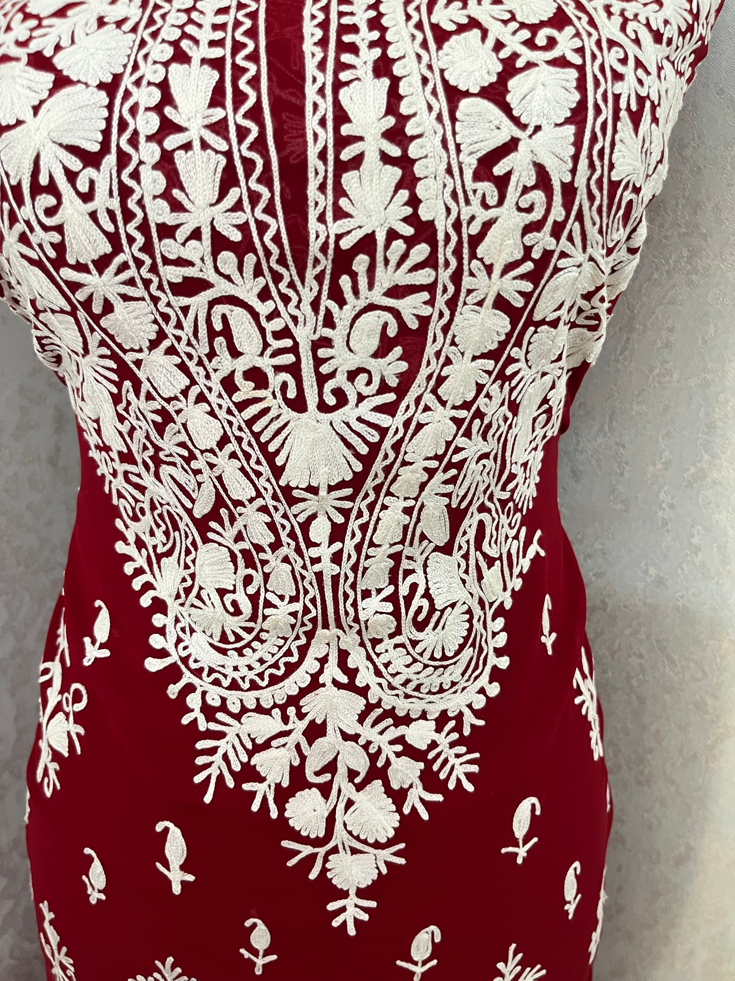 Maroon Georgette Kashmiri Unstitched Kurta Material