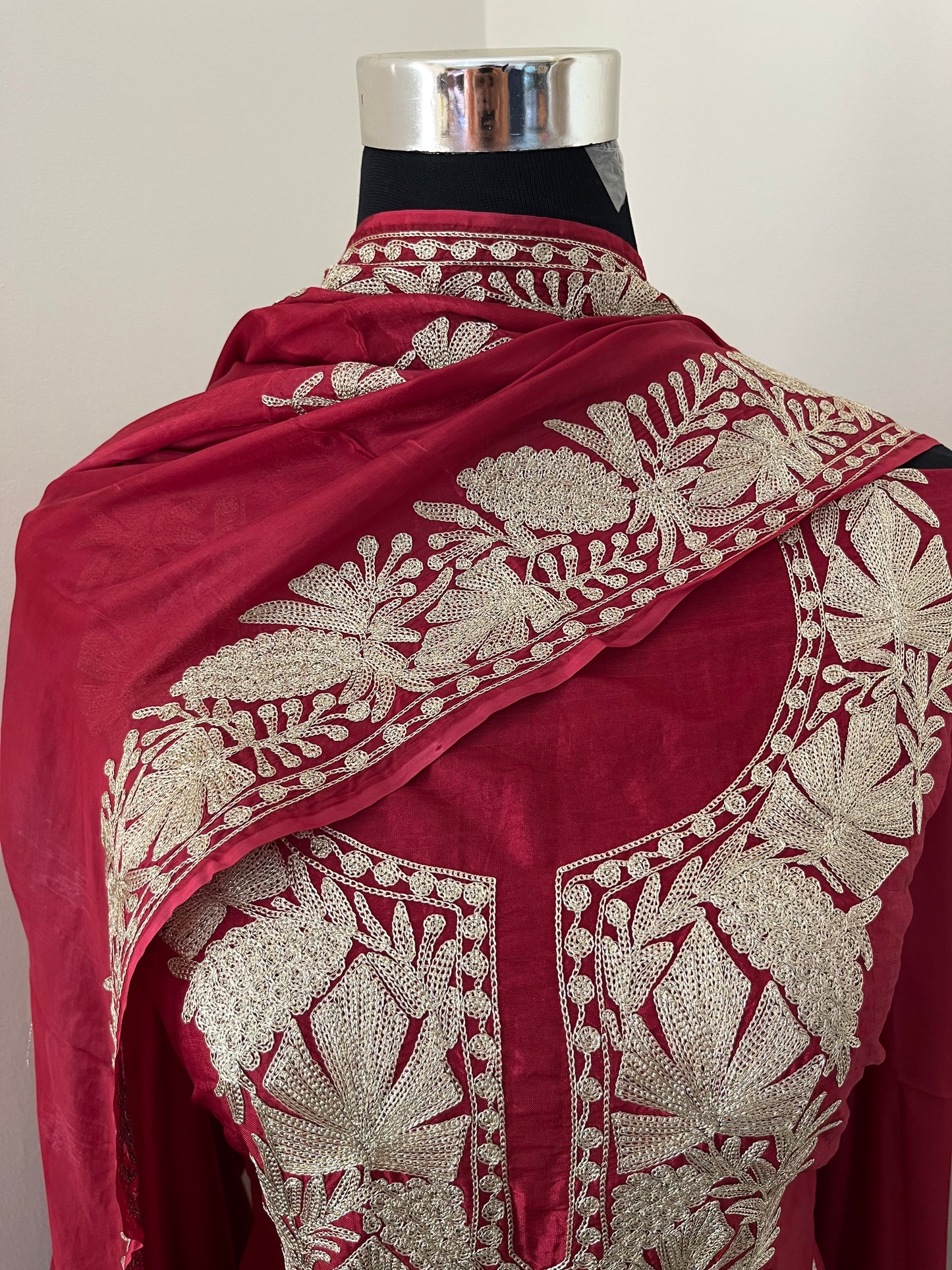 Maroon Silk Tilla Embroidered Suit material