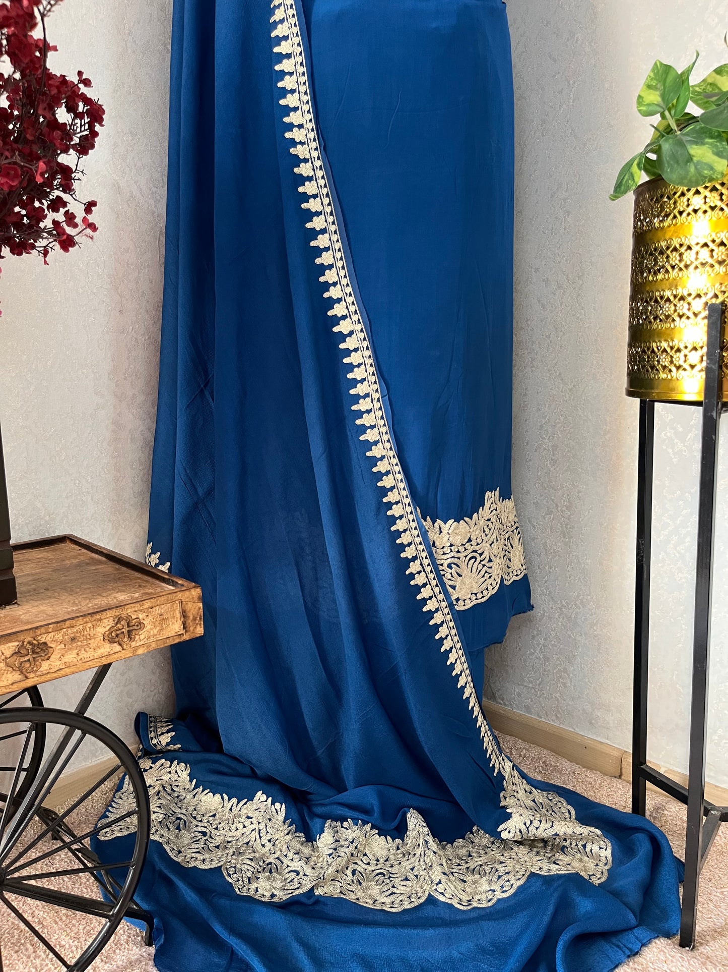Electric Blue Crape Kashmiri Suit