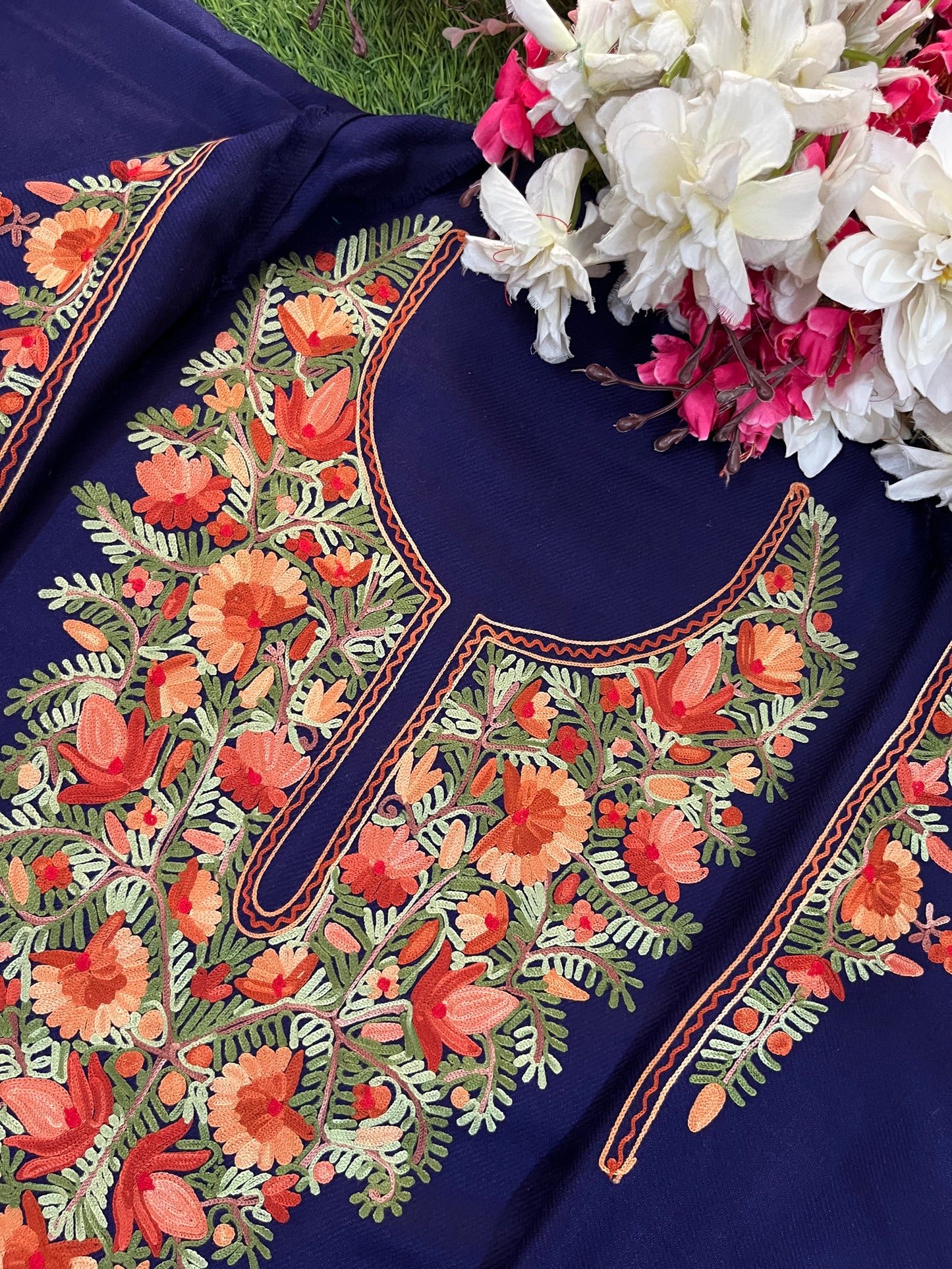 Navy Blue Woollen Aari Embroidered 2pc suit 5mtr