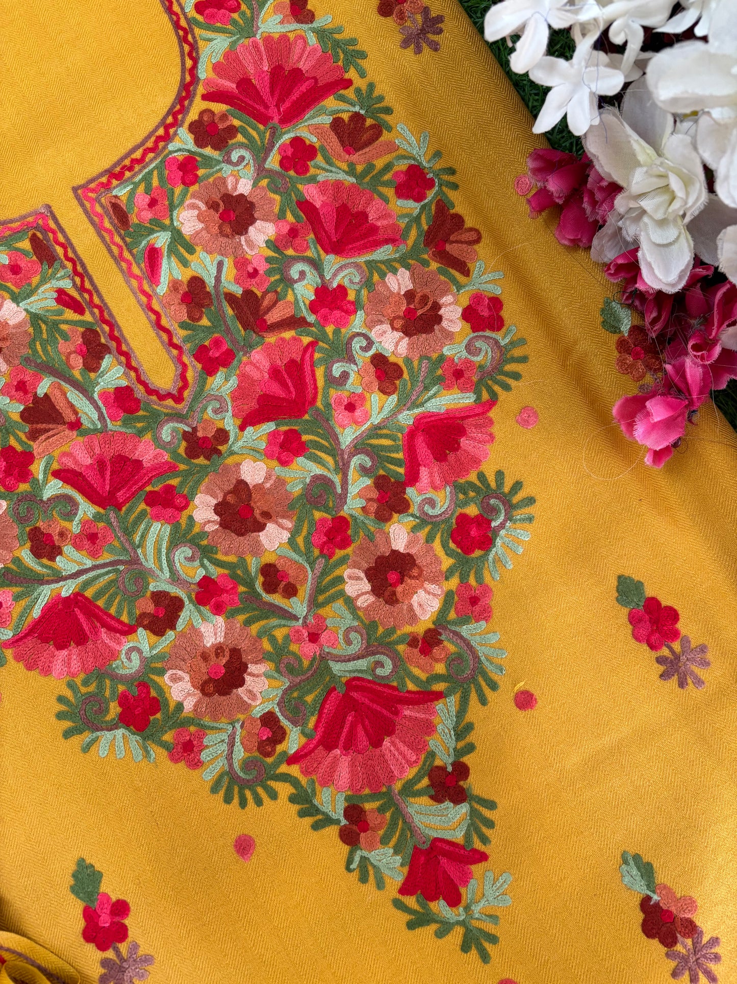 Golden Yellow Woollen Aari Embroidered 3pc suit