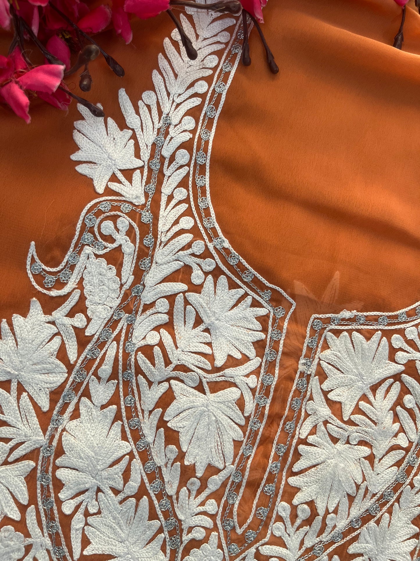 Soft Orange Georgette Kashmiri Kurta Material