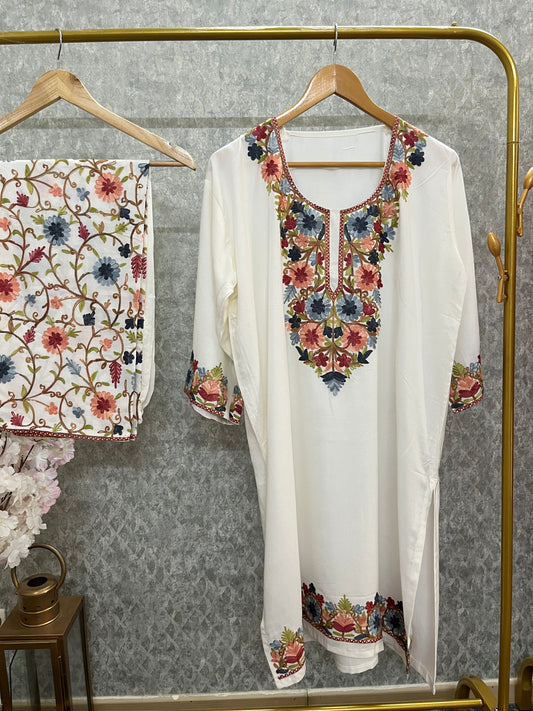 Off White Cotton Stitched Co-ord Set(42)