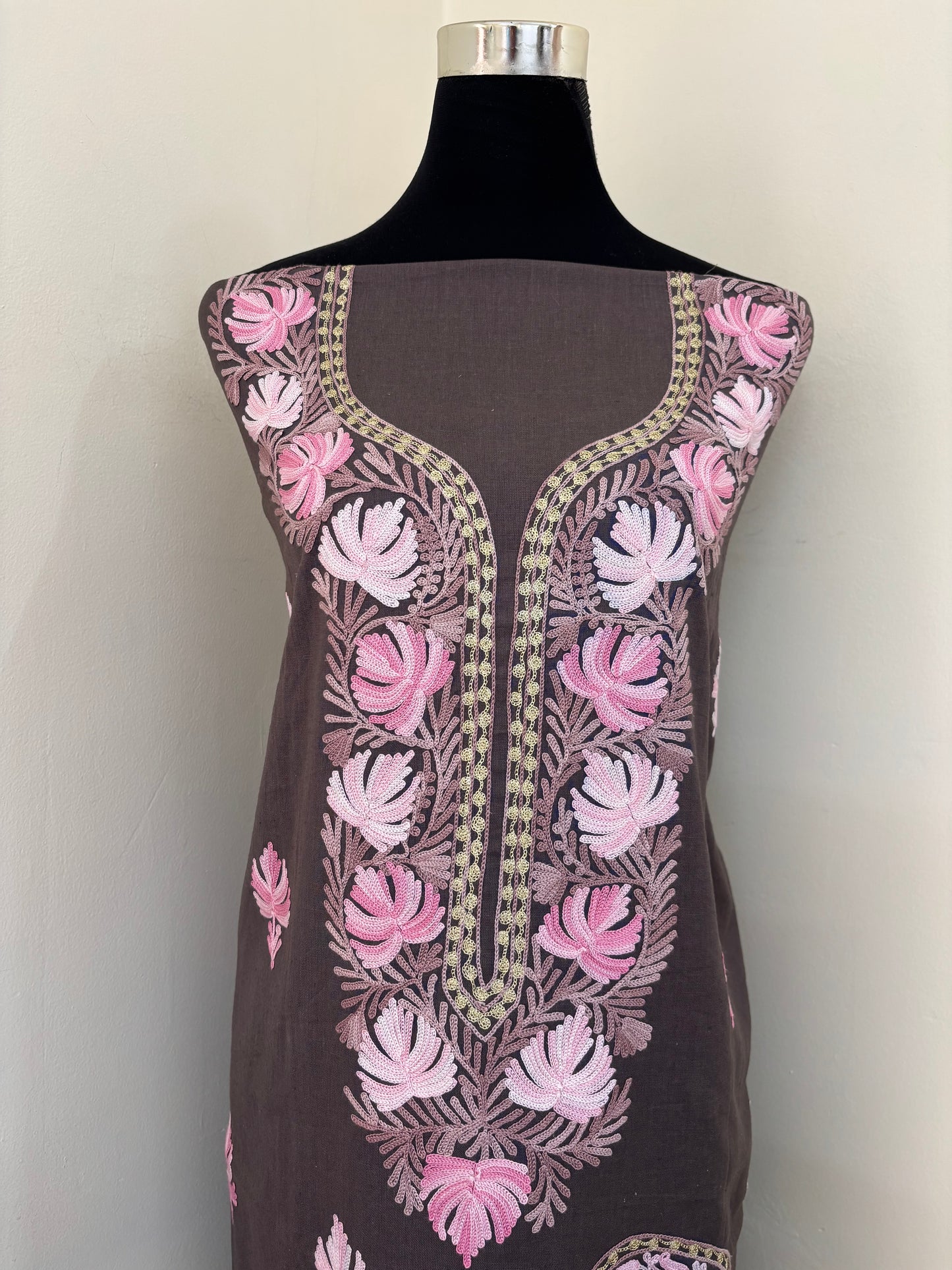 Unstitched Cotton Charcoal Brown Two Piece Co-ord Set