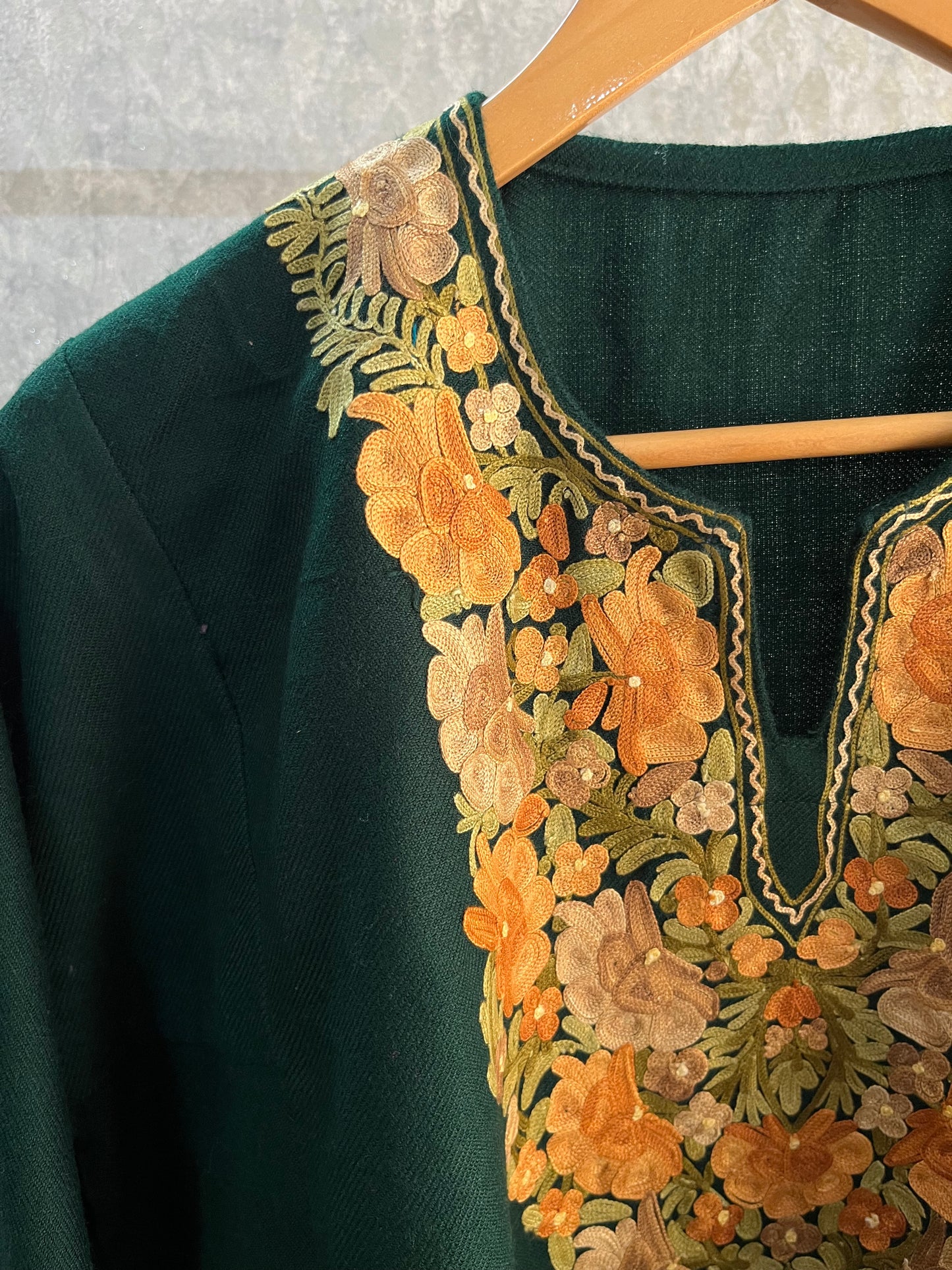 Green Aari Embroidered Wool Pheran