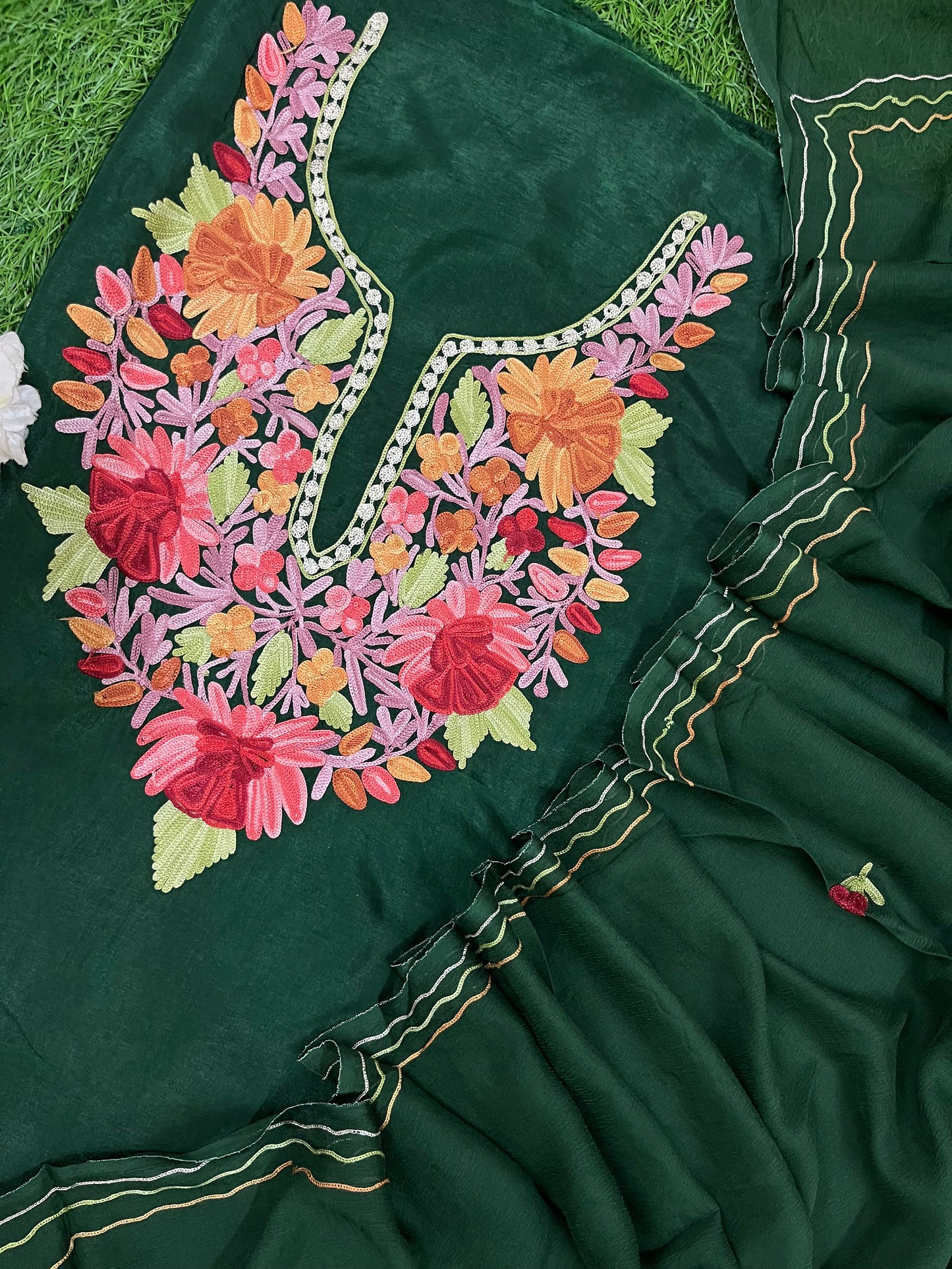 Bottle Green Opada Silk Kashmiri Suit