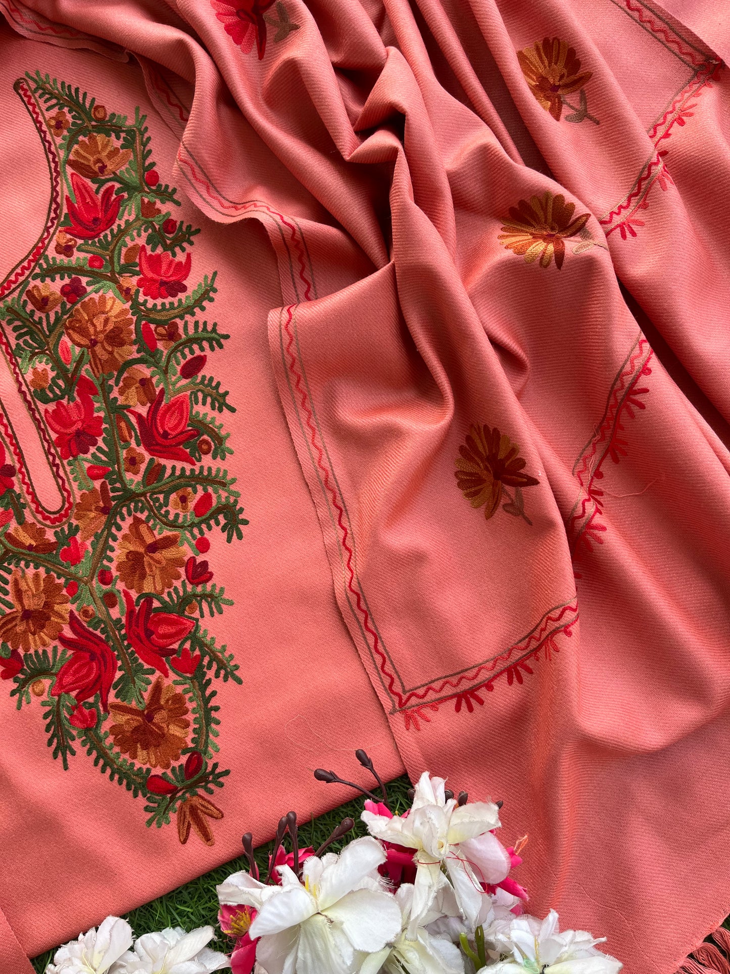 Soft Pink Woollen Aari Embroidered 3pc suit