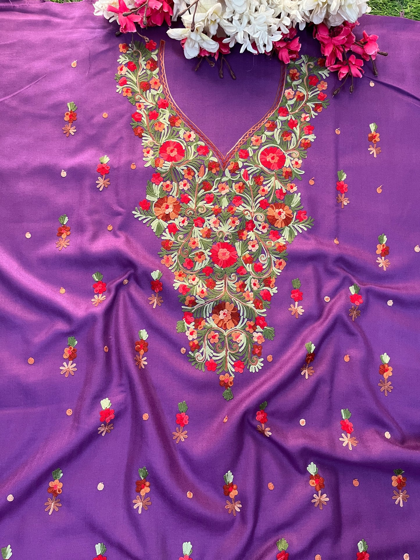 Lavender Woollen Aari Embroidered 3pc suit