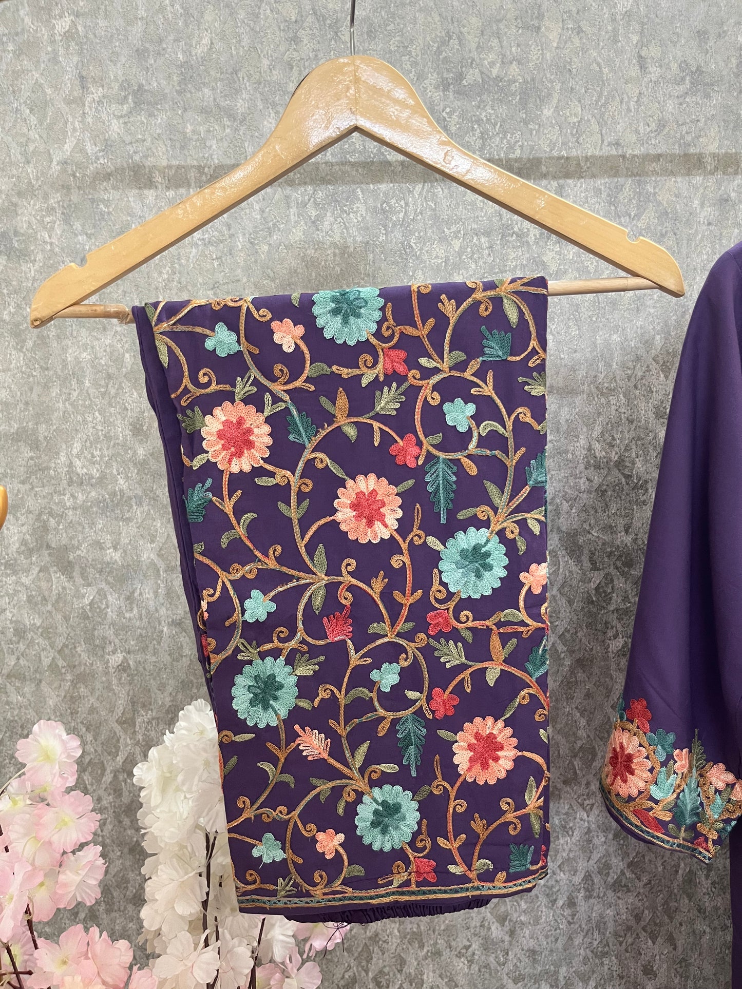 Purple Cotton Stitched Co-ord Set(46)