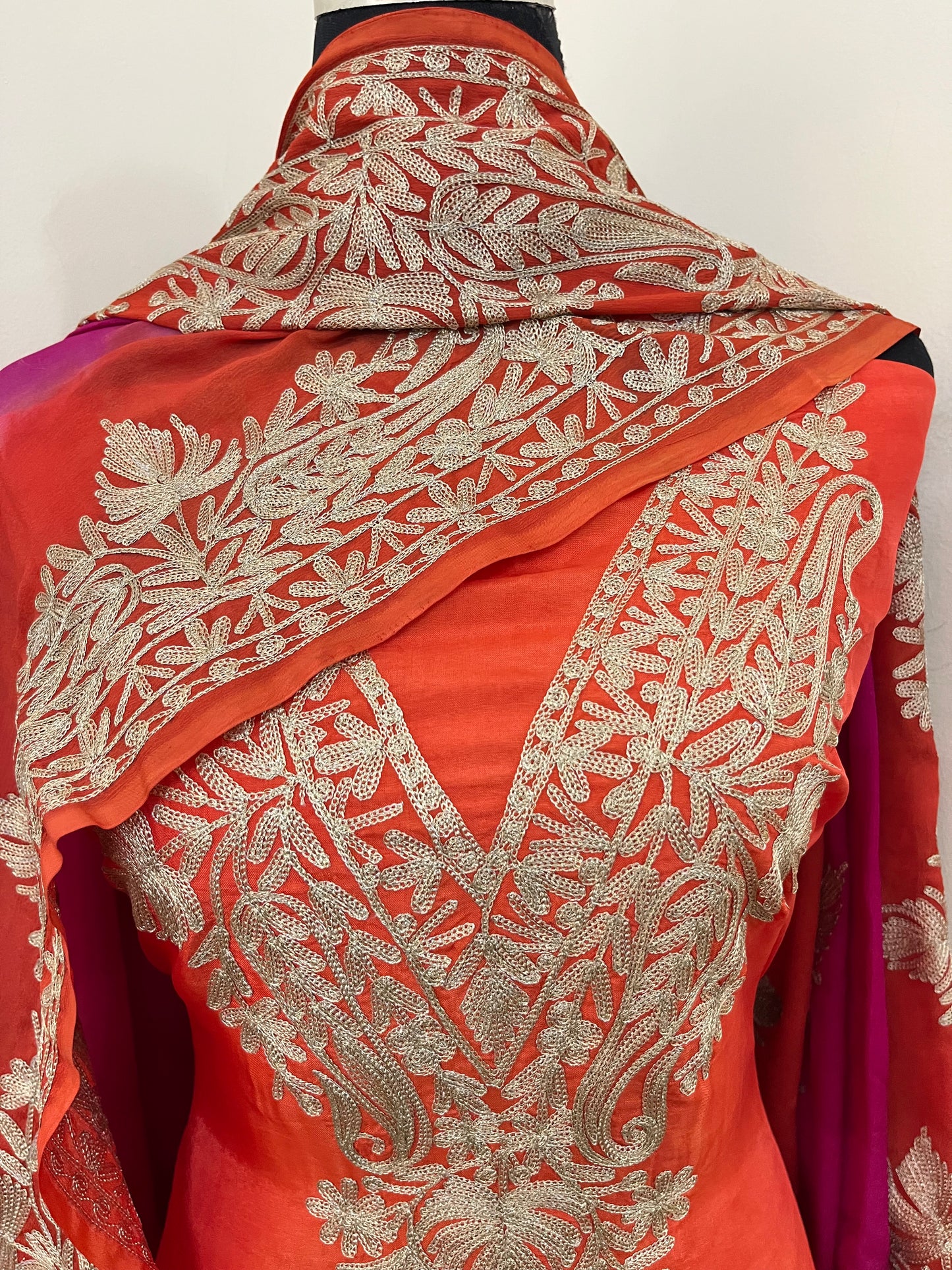 Sanam Orange Silk Kashmiri Suit
