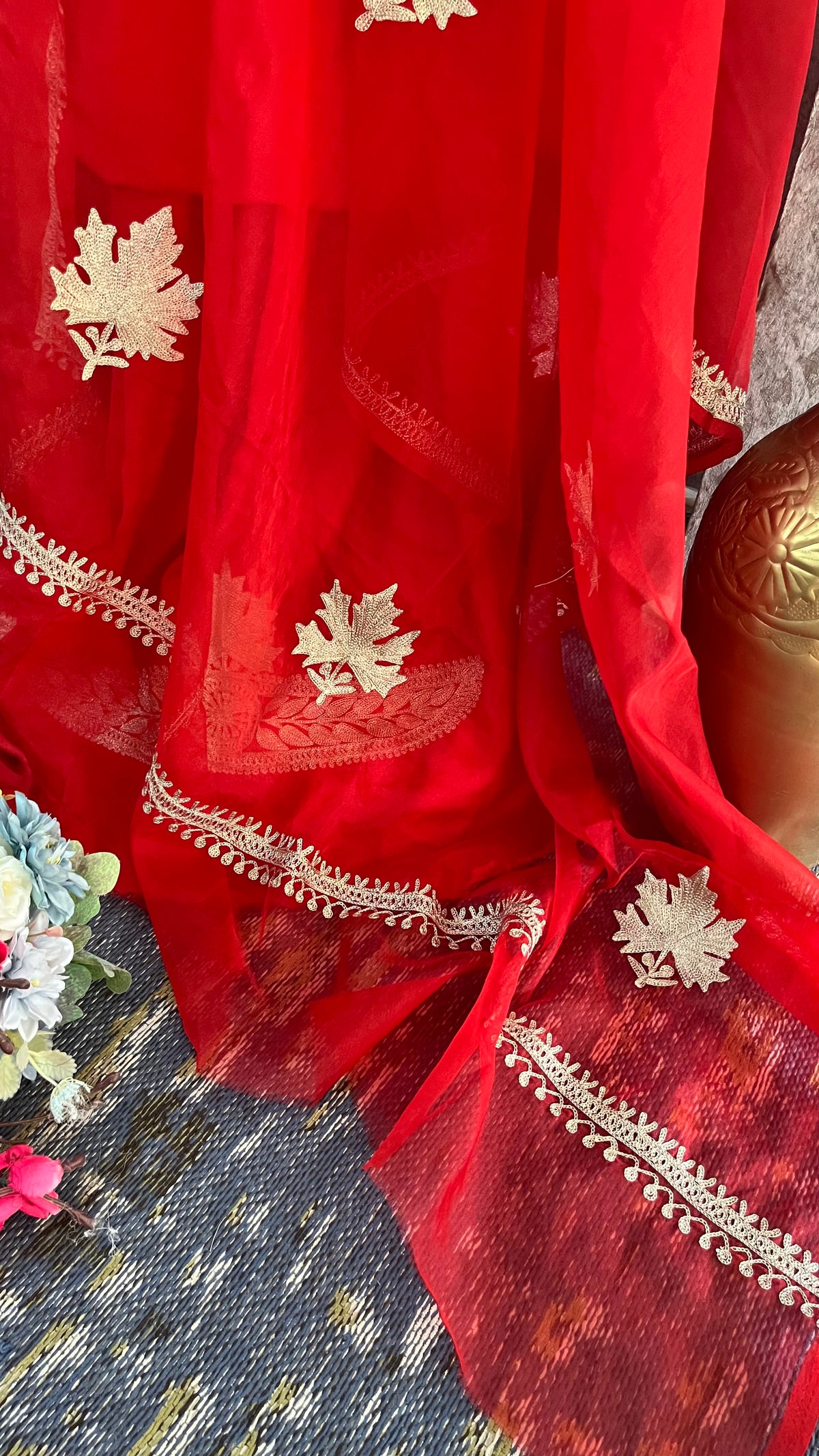 Red Silk Tilla Embroidered Suit
