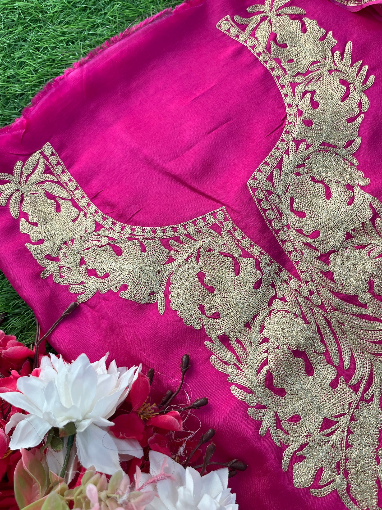 Hot Pink Silk Tilla Kashmiri Suit