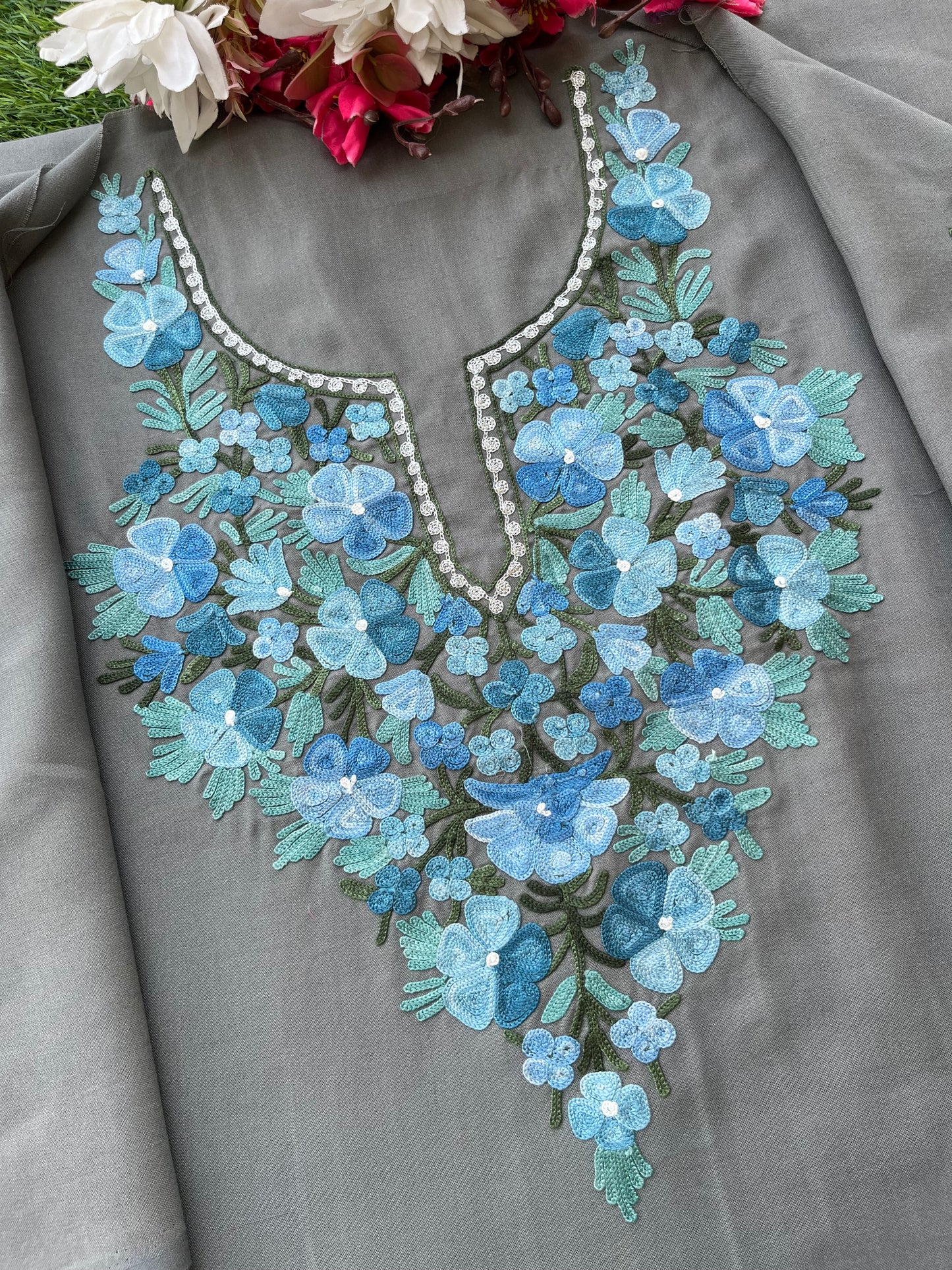 Grey Cotton Cord Set (Aari Embroidered)