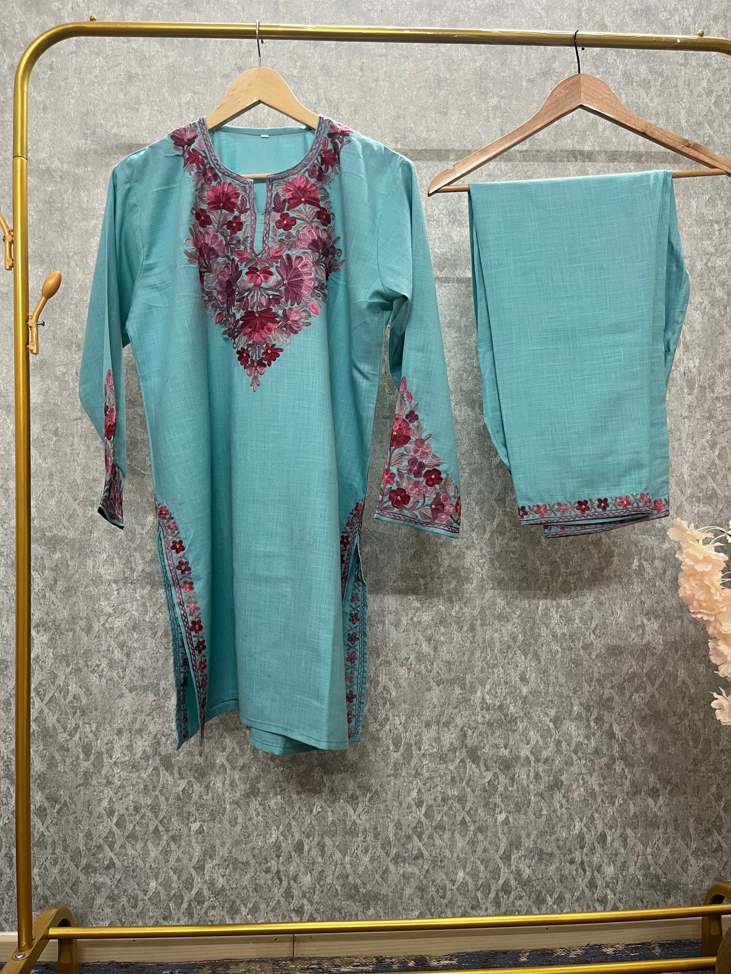 Sky Blue Cotton Stitched Co-ord Set (42)