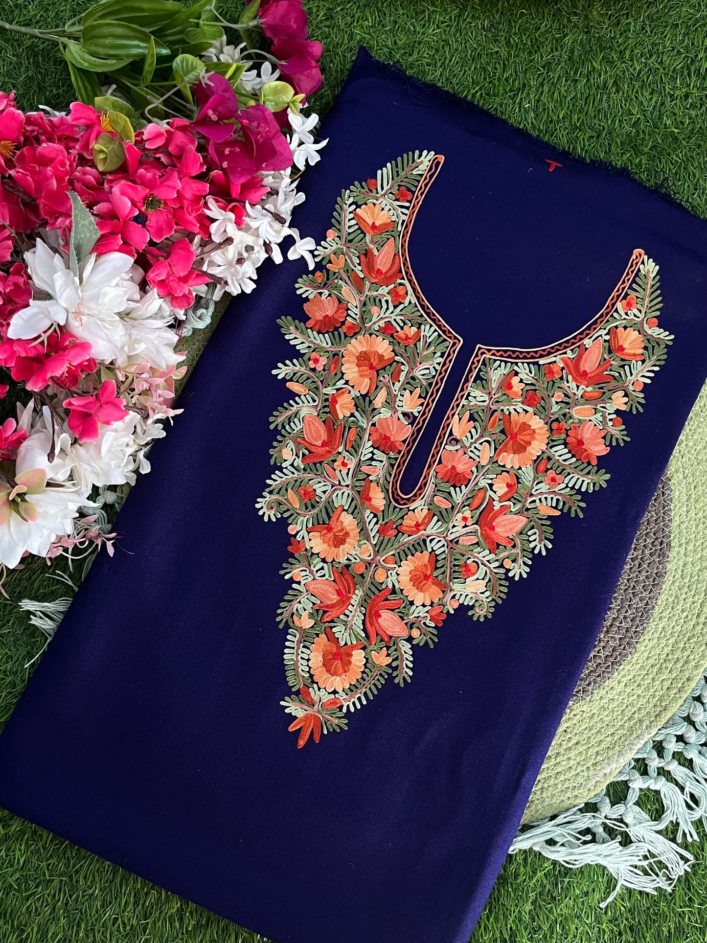 Navy Blue Woollen Aari Embroidered 2pc suit 5mtr