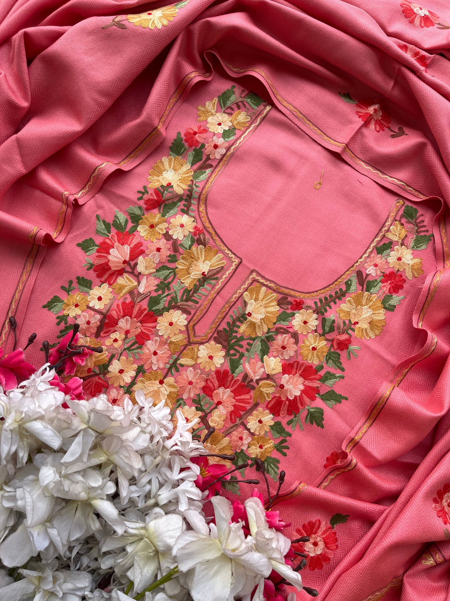 Pink Woollen Aari Embroidered 3pc suit