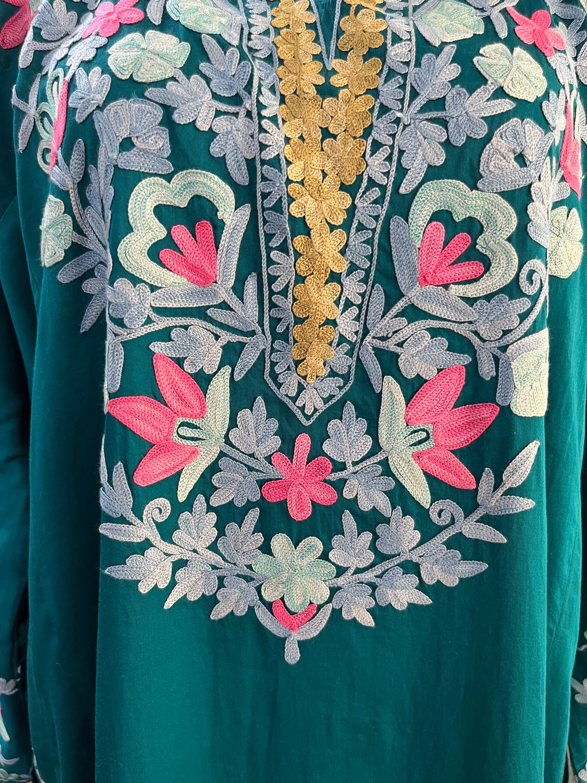 Blue Cotton Front Jaal Pheran Set  Size(44)