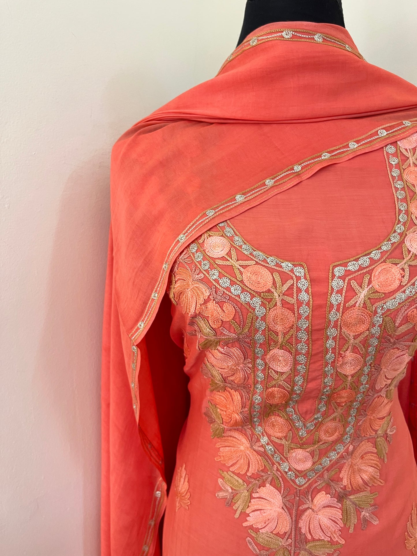 Orange Mul Cotton Shibori Work Kashmiri 3pc Suit