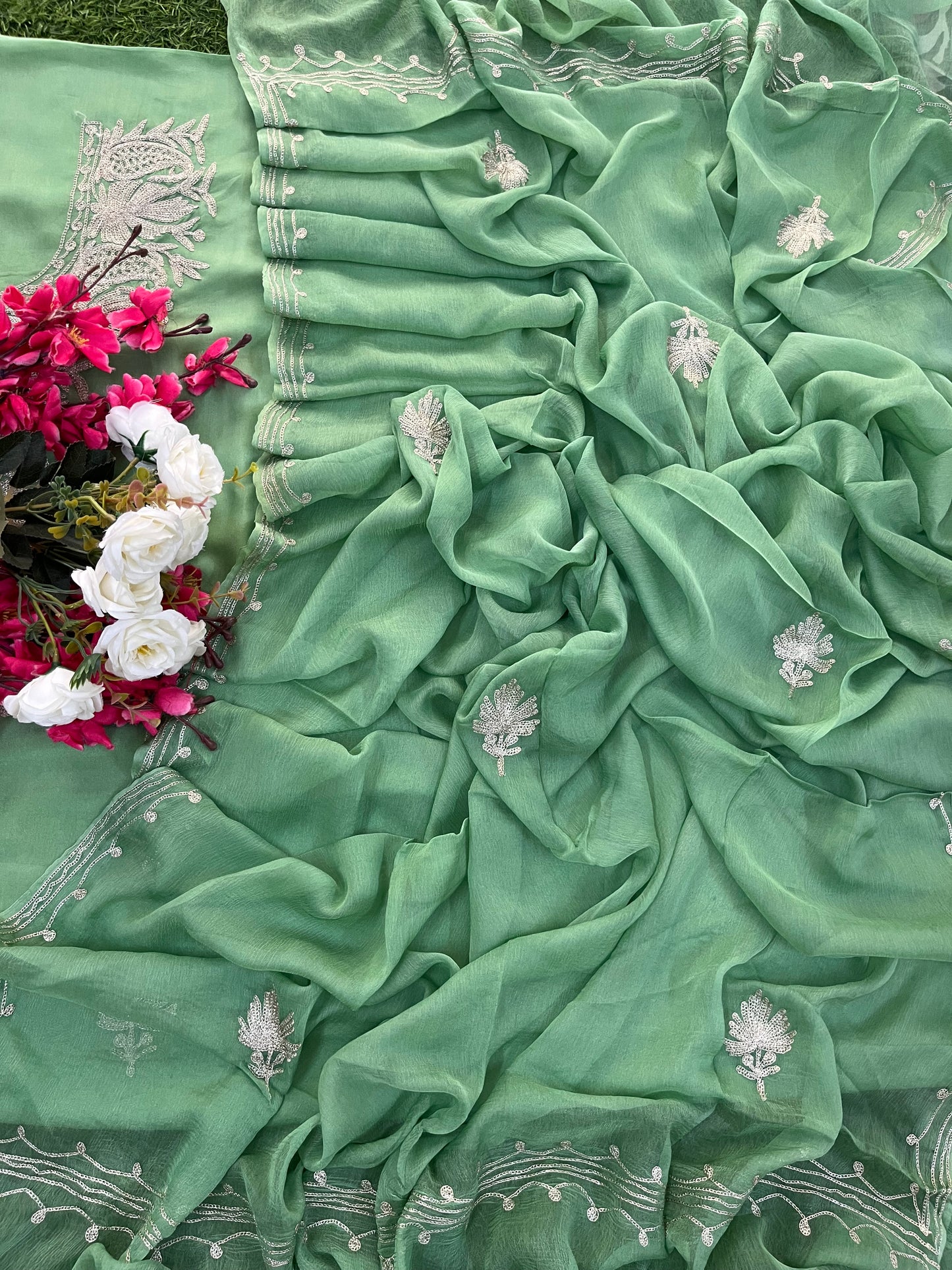 Pestel Green Silk Tilla Kashmiri Suit