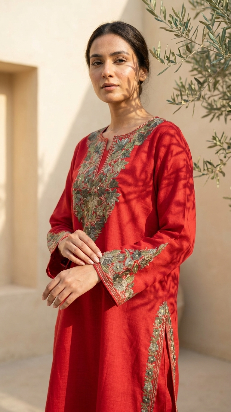 Red Cotton Stitched Co-ord Set (44)