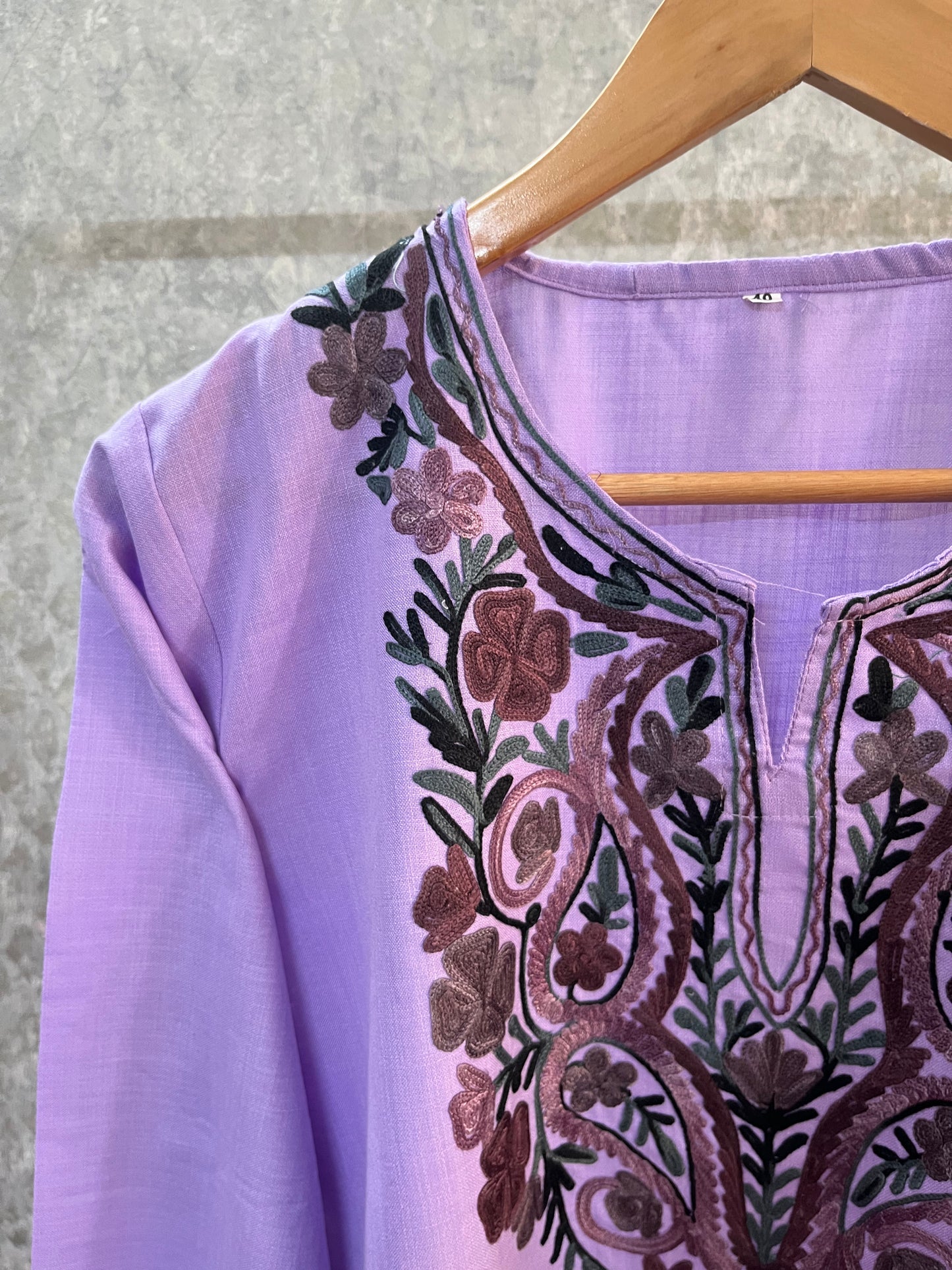 Lavender Cotton Aari Work Kurti