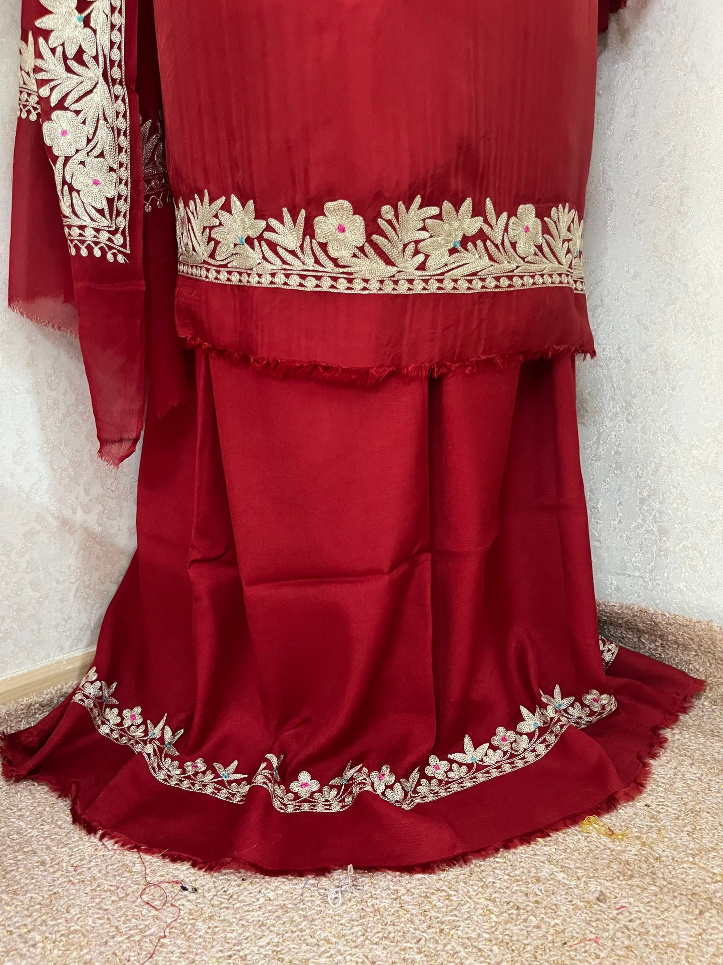 Maroon Opada Silk Kashmiri Suits