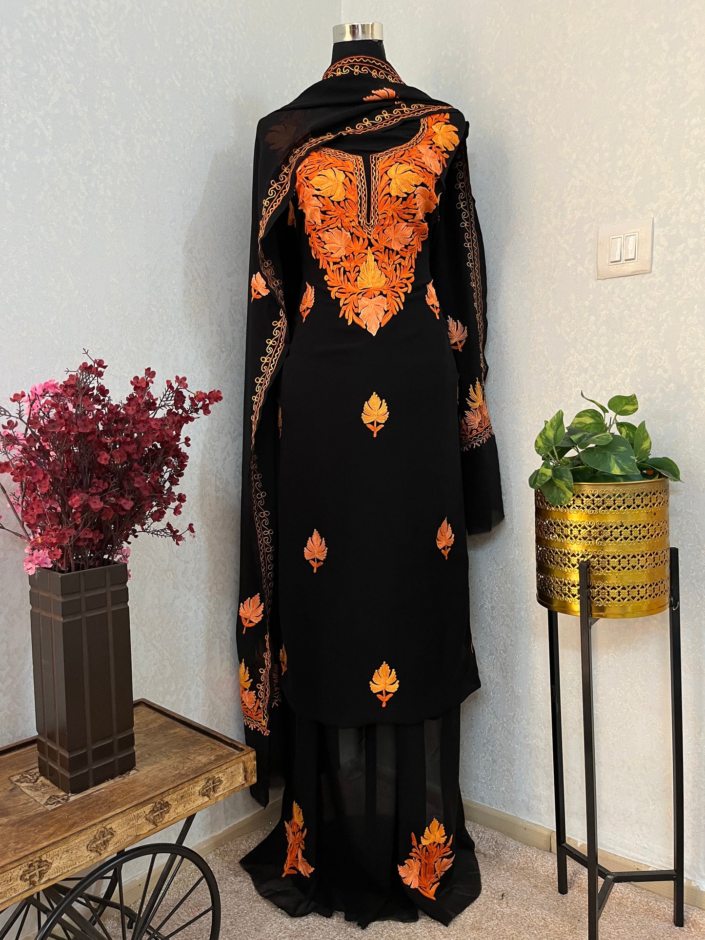 Georgette Black 3 Pc Aari Embroidered Suit Set