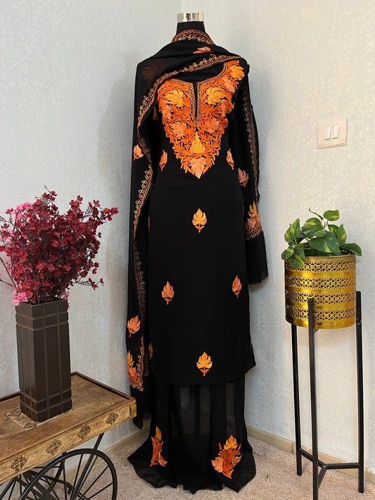 Georgette Black 3 Pc Aari Embroidered Suit Set