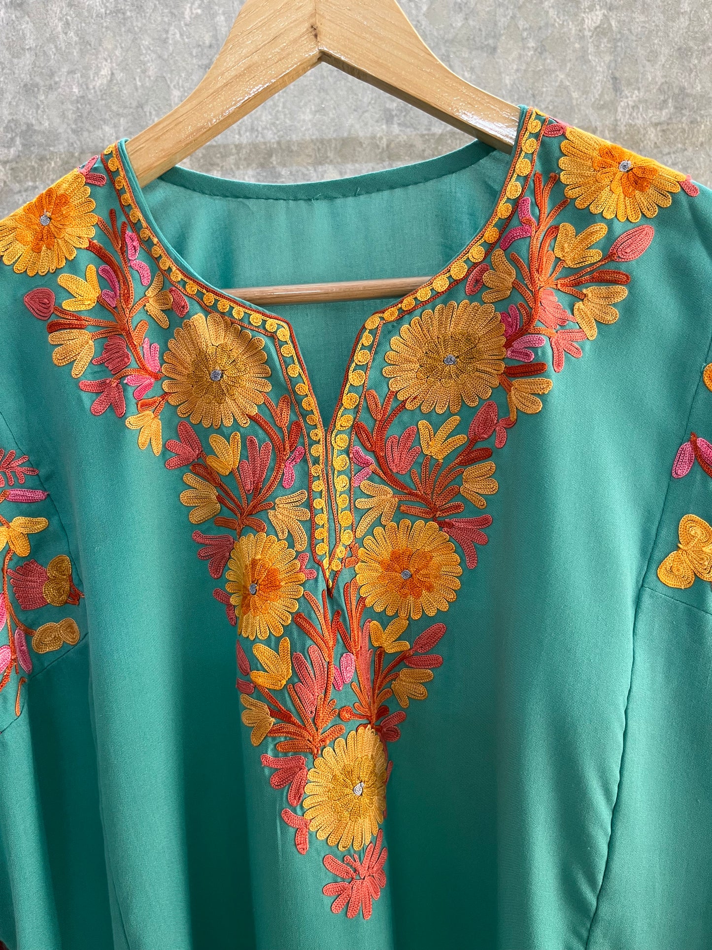 Sea Green Cotton Arm Jaal Pheran Set