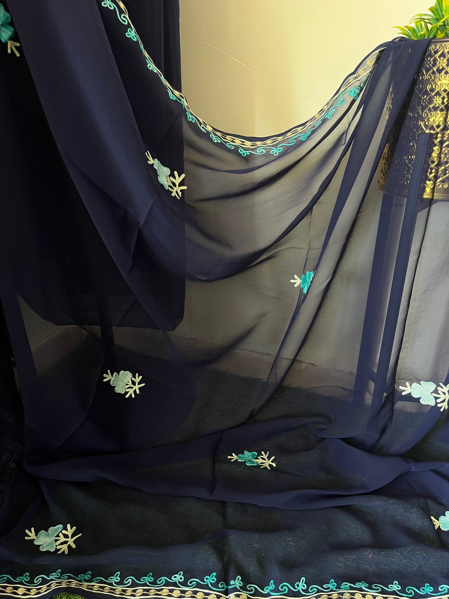 Royal Blue Georgette Shirt and Dupatta Aari Embroidered Suit