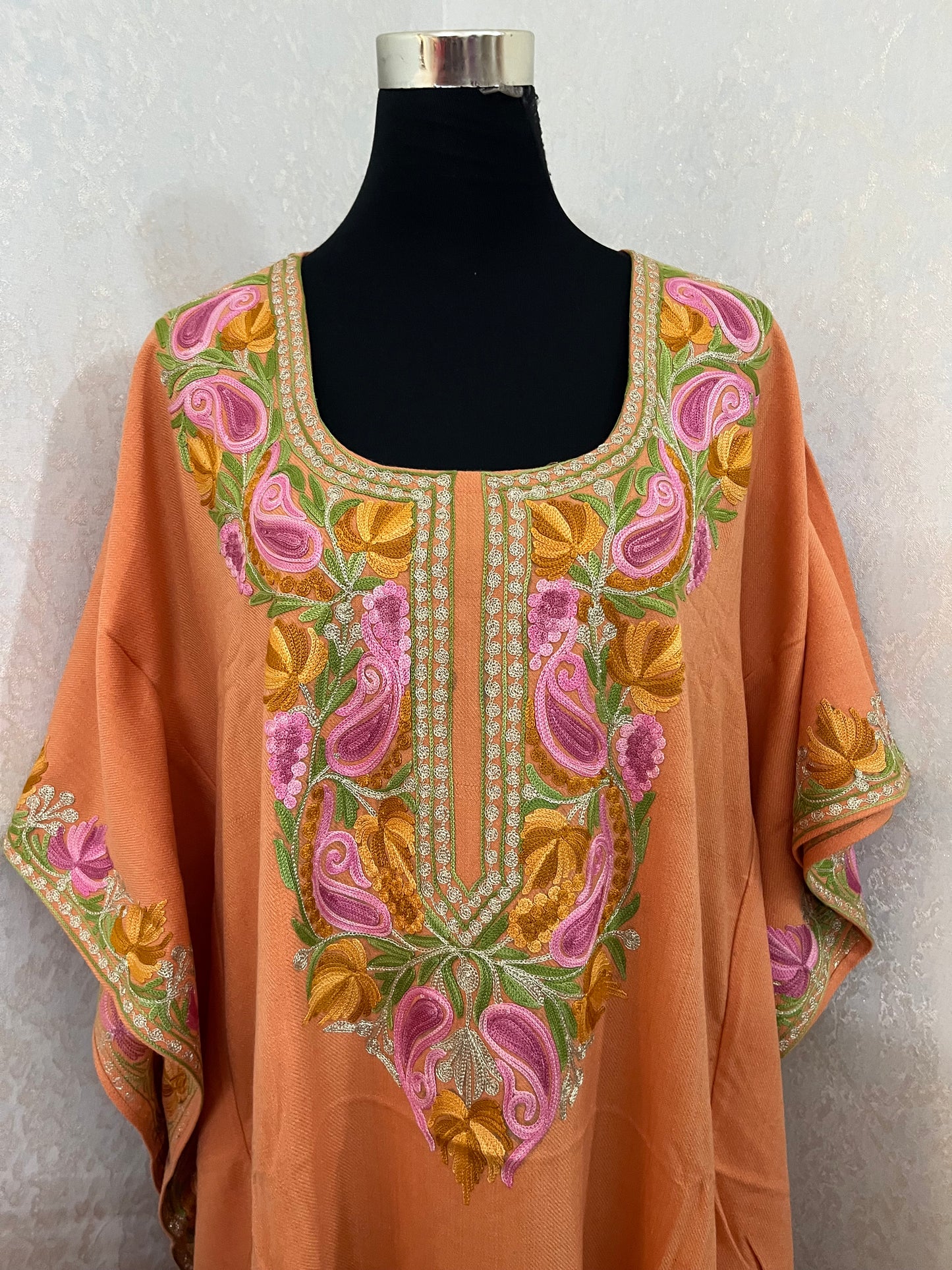 Orange Woollen Kashmiri Kaftan Set