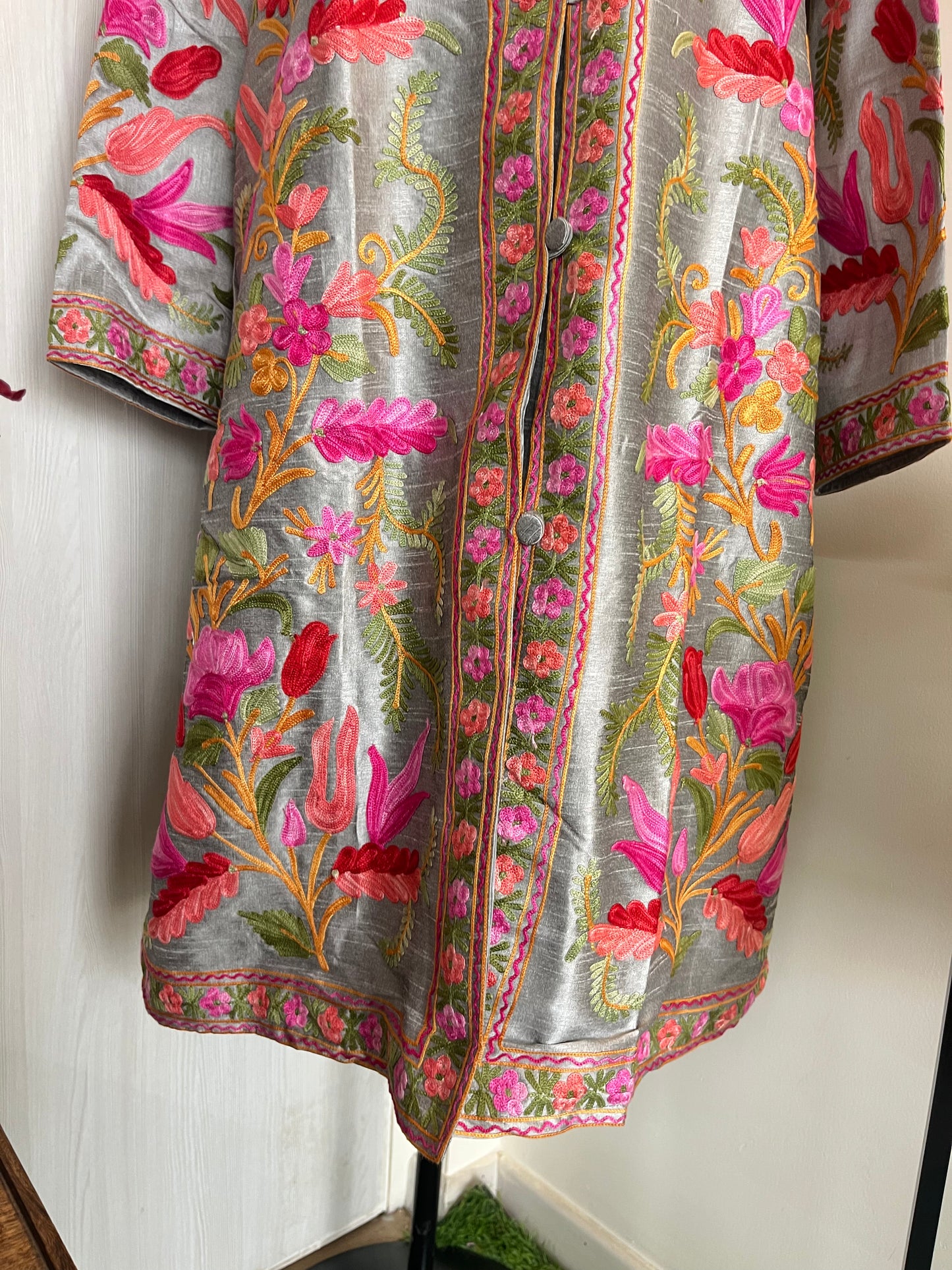 Silver Aari  Embroidered Silk Jacket ‘L/XL’