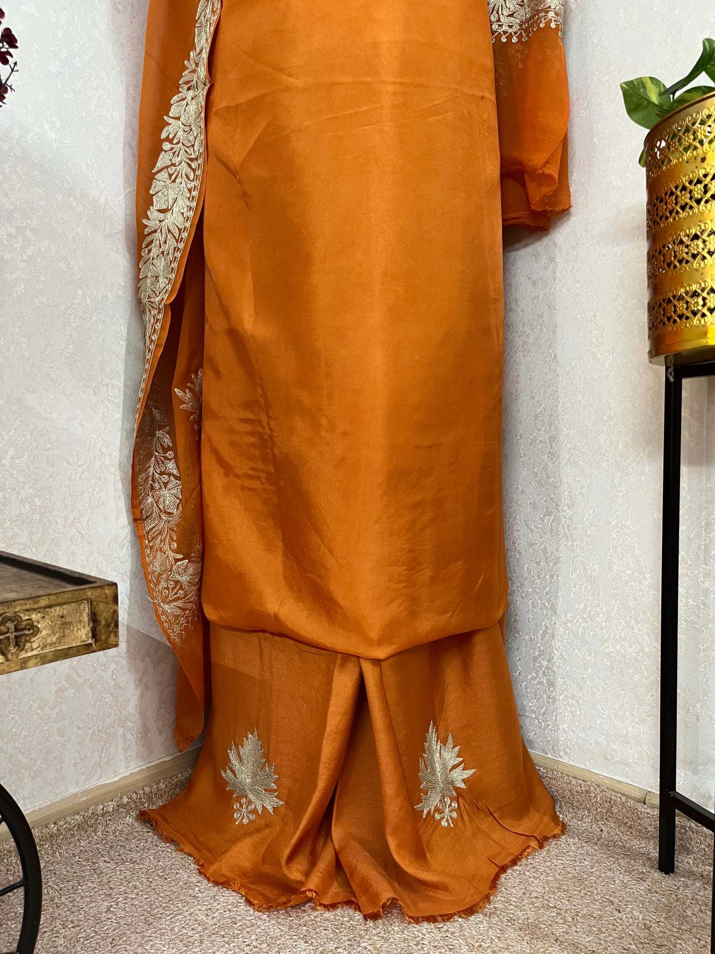 Light Orange Sanam’ Tilla Kashmiri Silk Suit