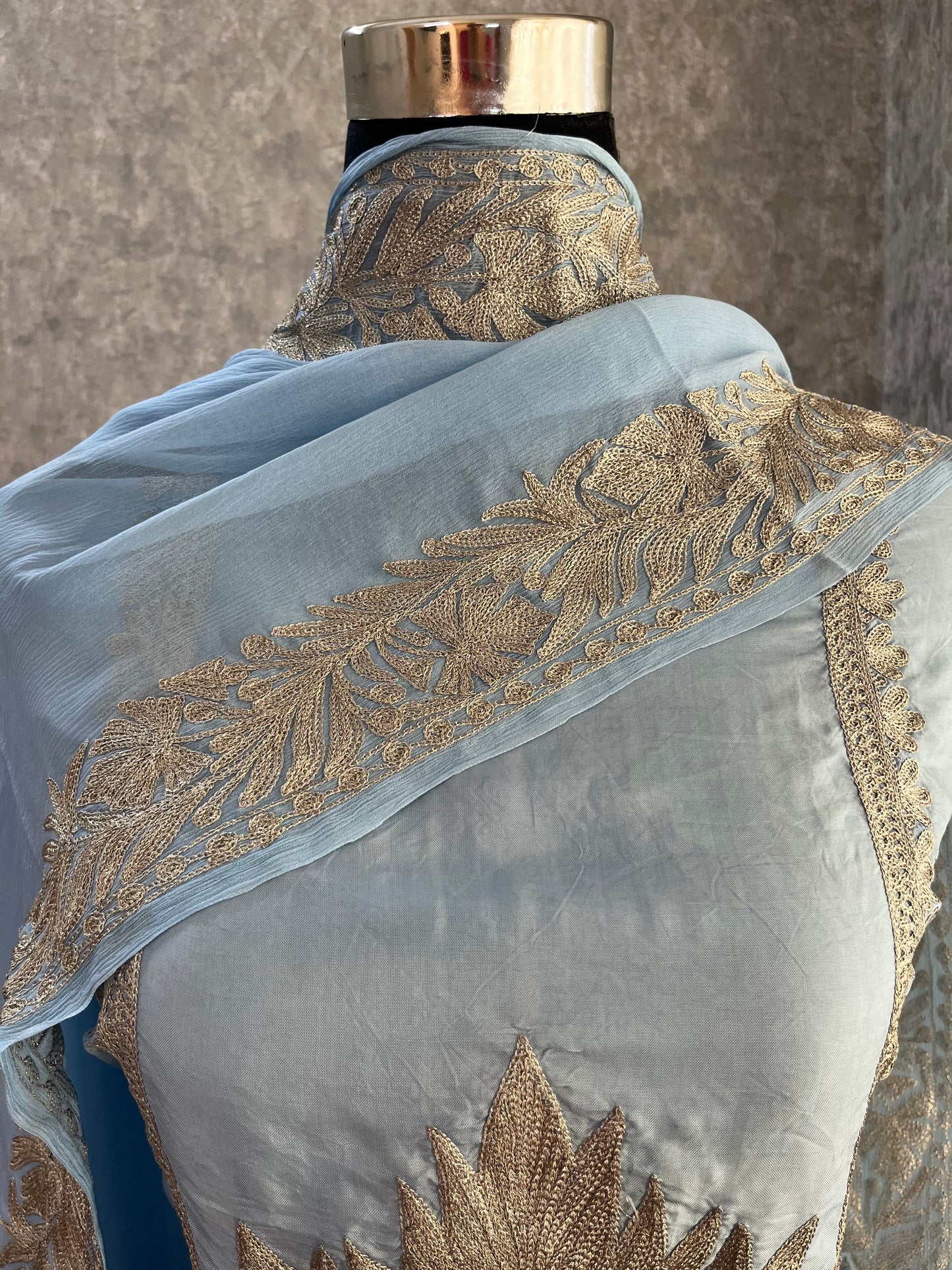 Ice Blue Sanam’ Tilla Kashmiri Silk Suit