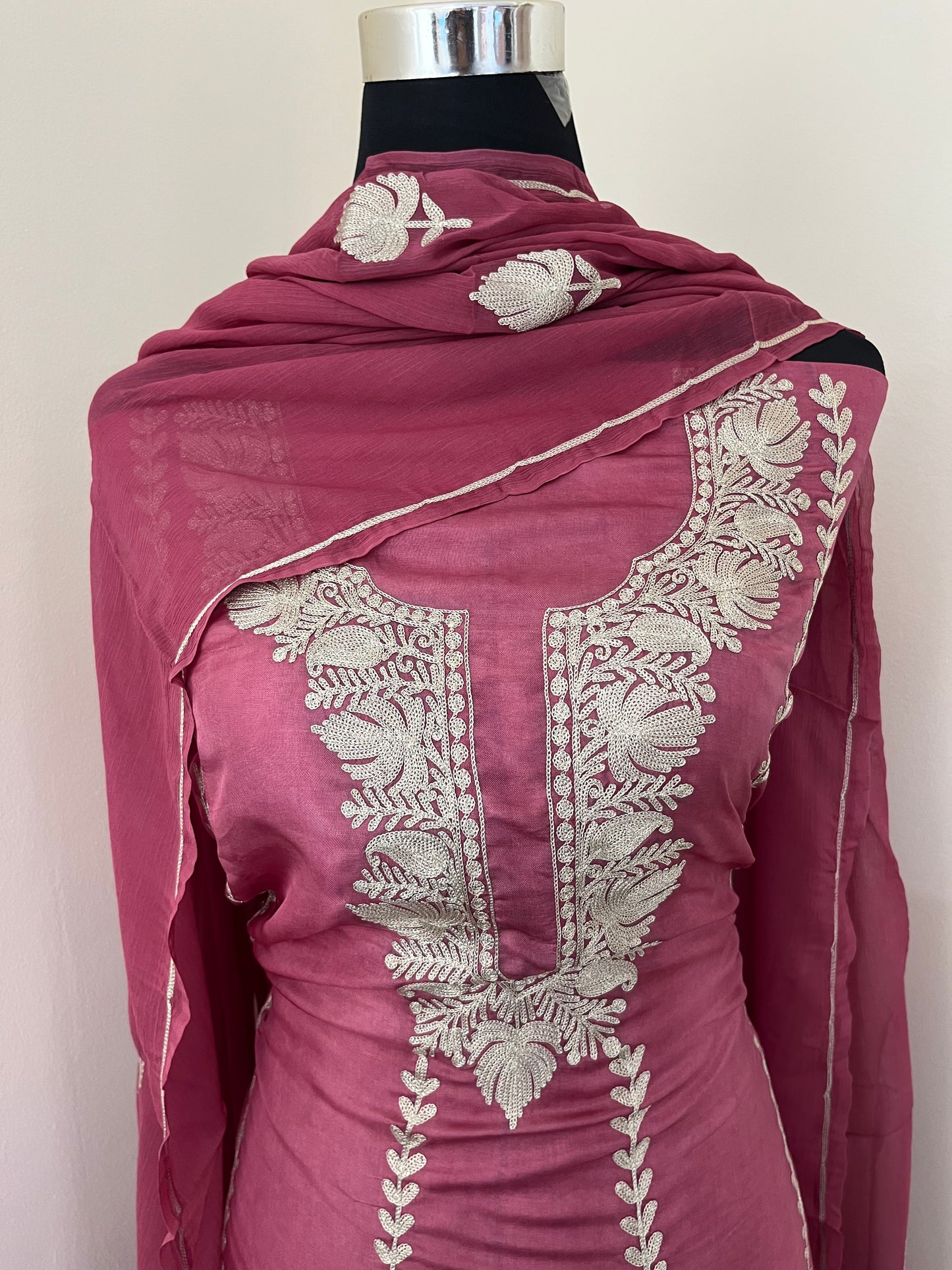 Sanam’ Onion Pink Tilla Embroidered Suit material