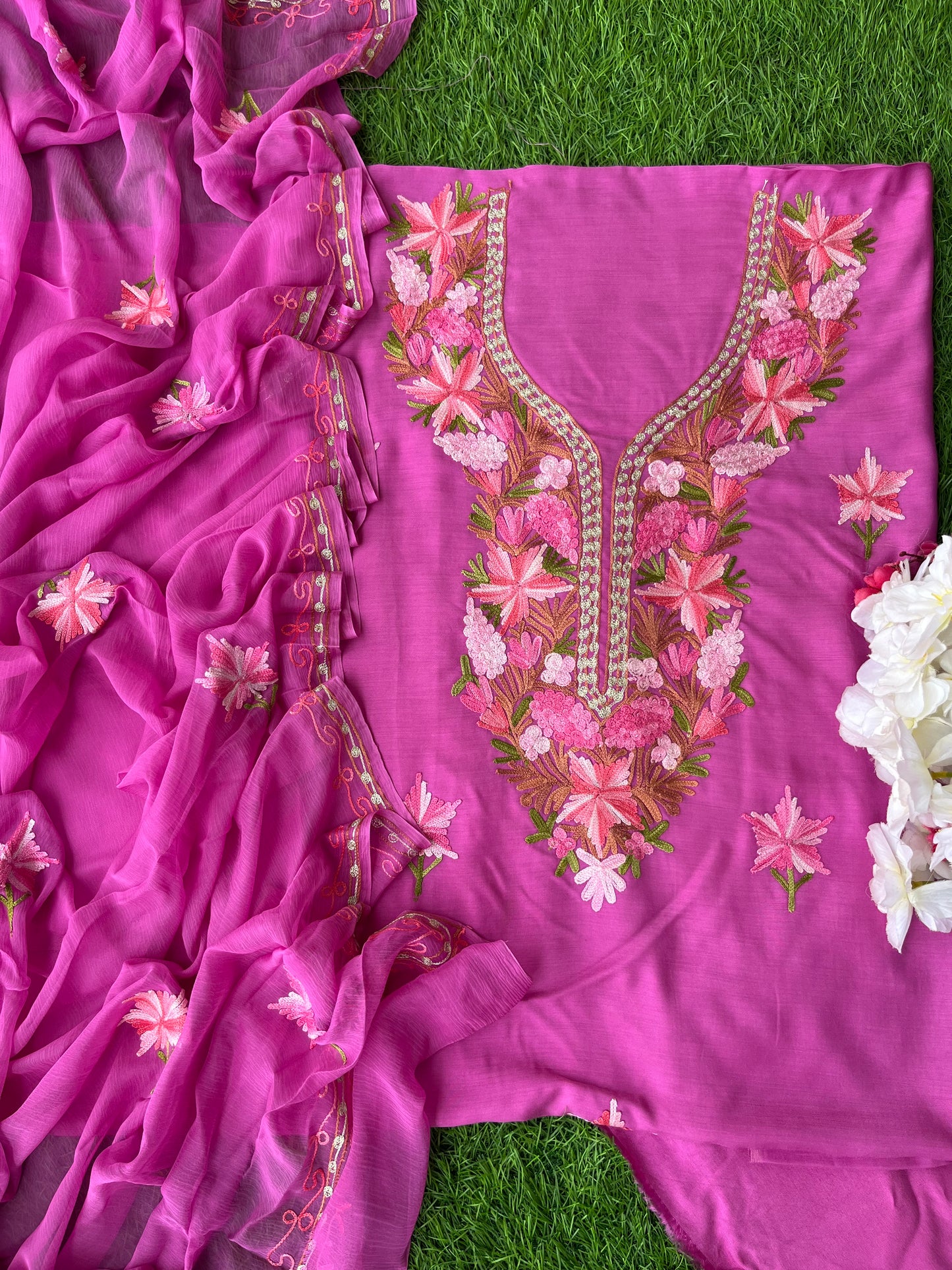 Pink Muslin Cotton Aari Embroidered 3pc set