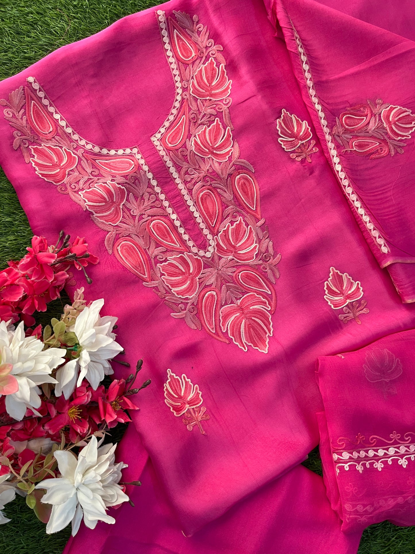 Hot Pink Opada Silk Kashmiri Suit