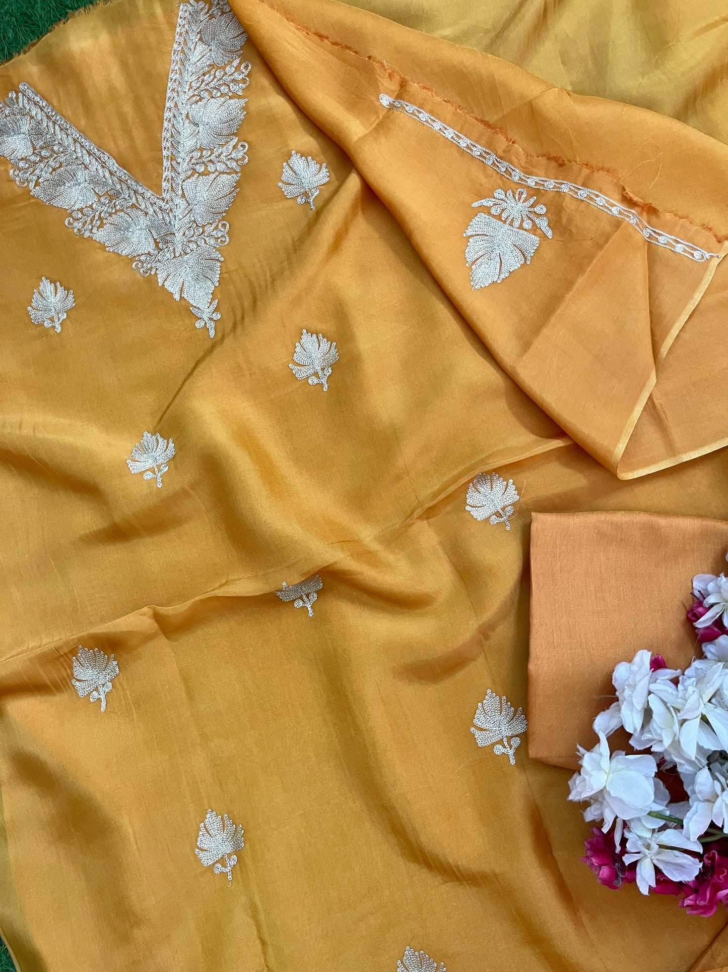 Sanam’ Soft Orange Silk Tilla Kashmiri Suit