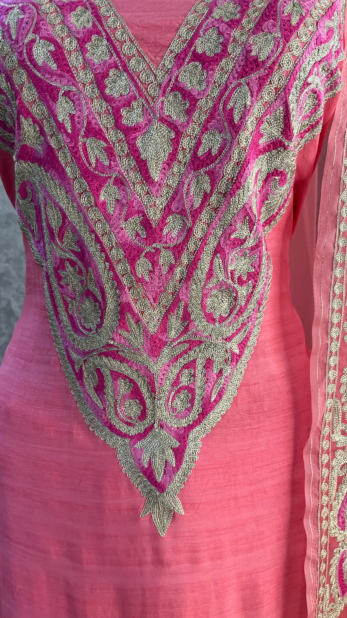 Bubbly Pink Russian Silk Kashmiri Suit