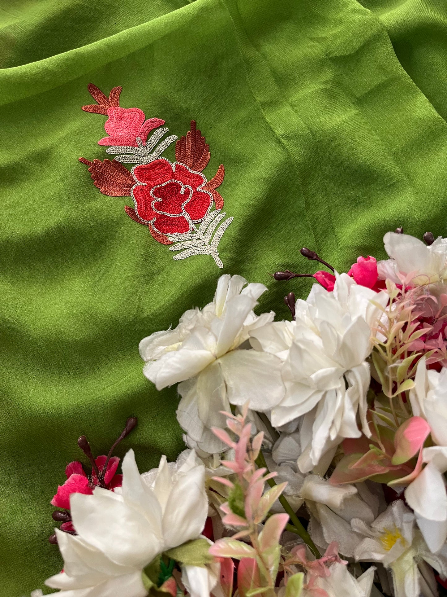 Green Pure Georgette Double Shade Kashmiri Suit