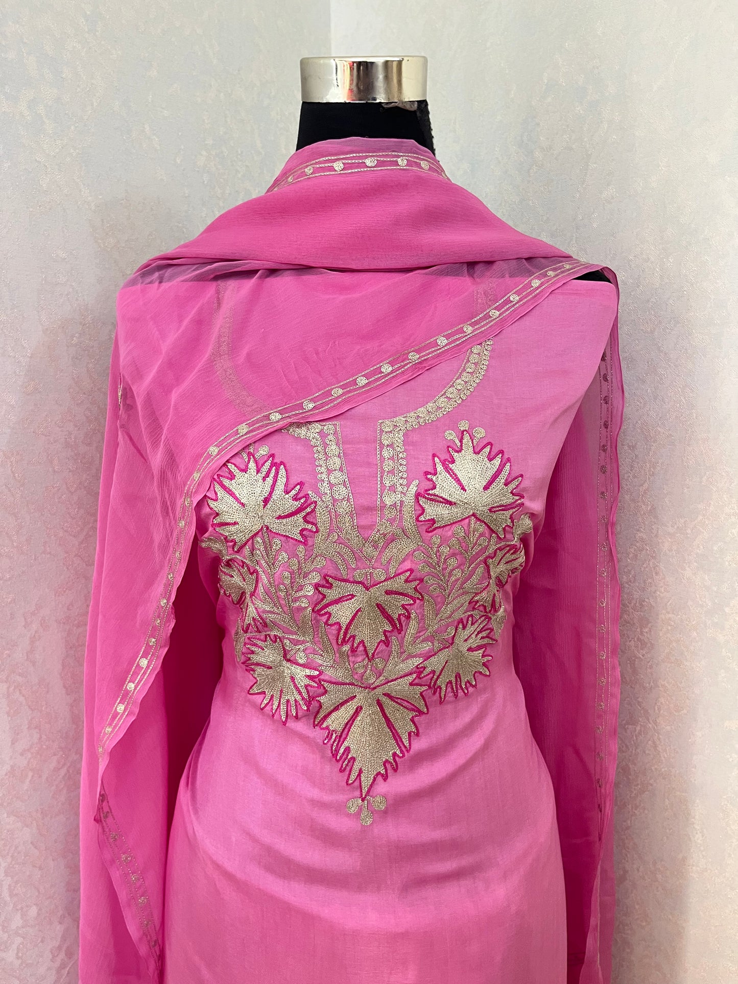 Soft Pink Silk Tilla Kashmiri Suit