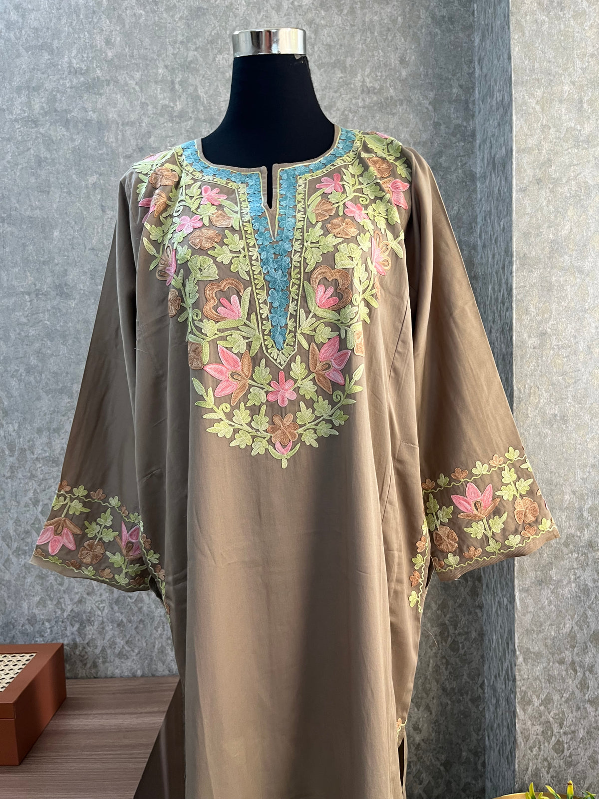 Beige Cotton Front Jaal Pheran Set  Size(44)