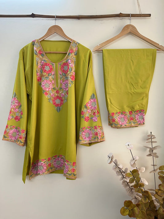 Lawn Green Cotton Stitched Co-ord Set