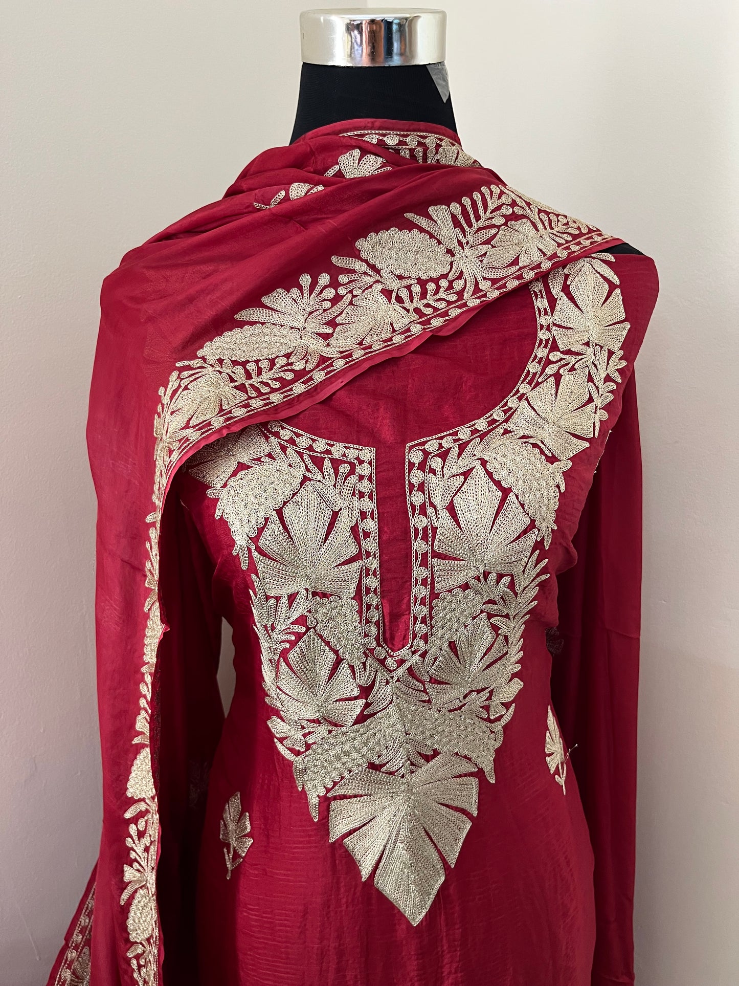 Maroon Silk Tilla Embroidered Suit material