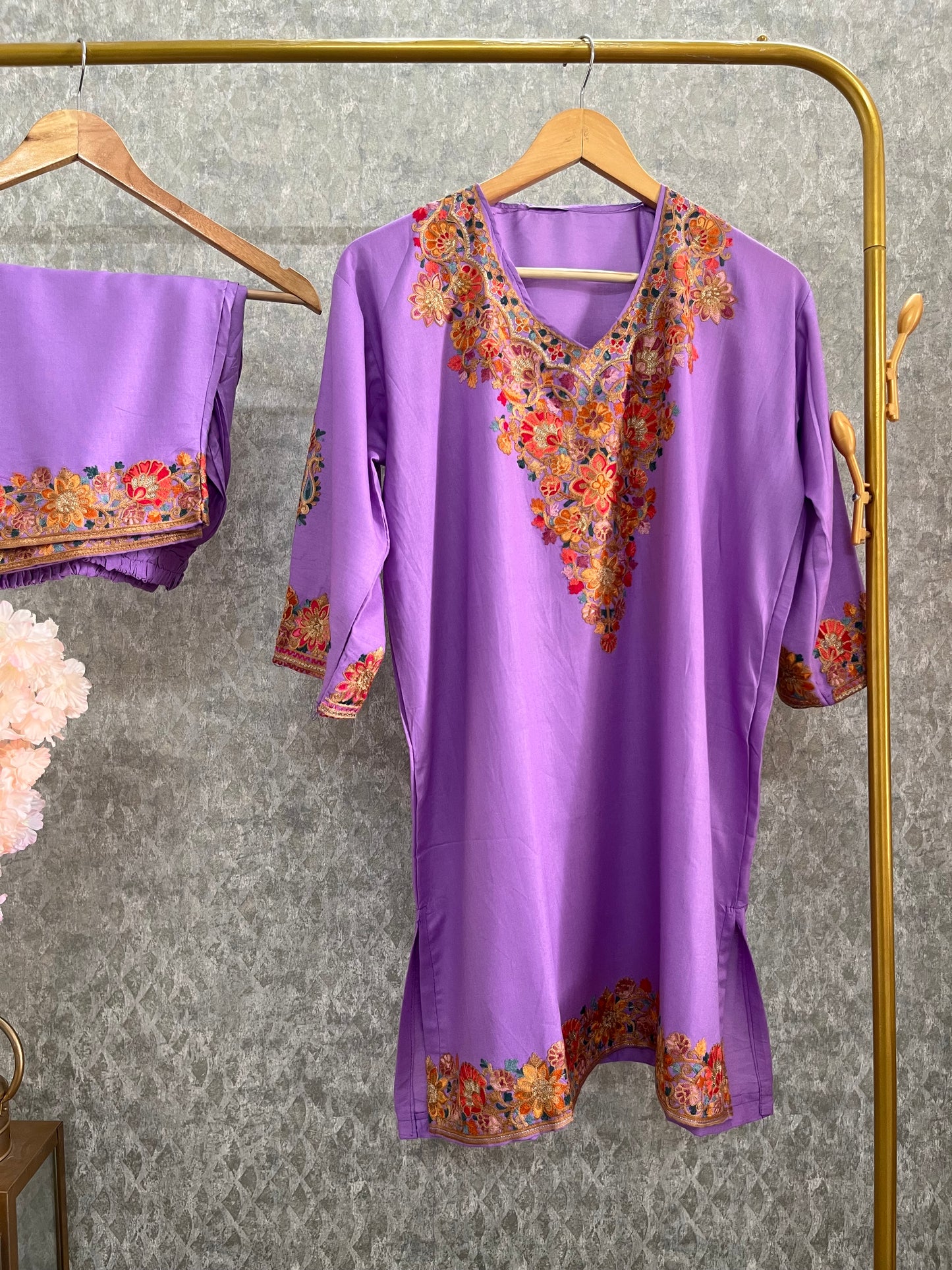 Lavender Cotton Stitched Co-ord Set( 40)