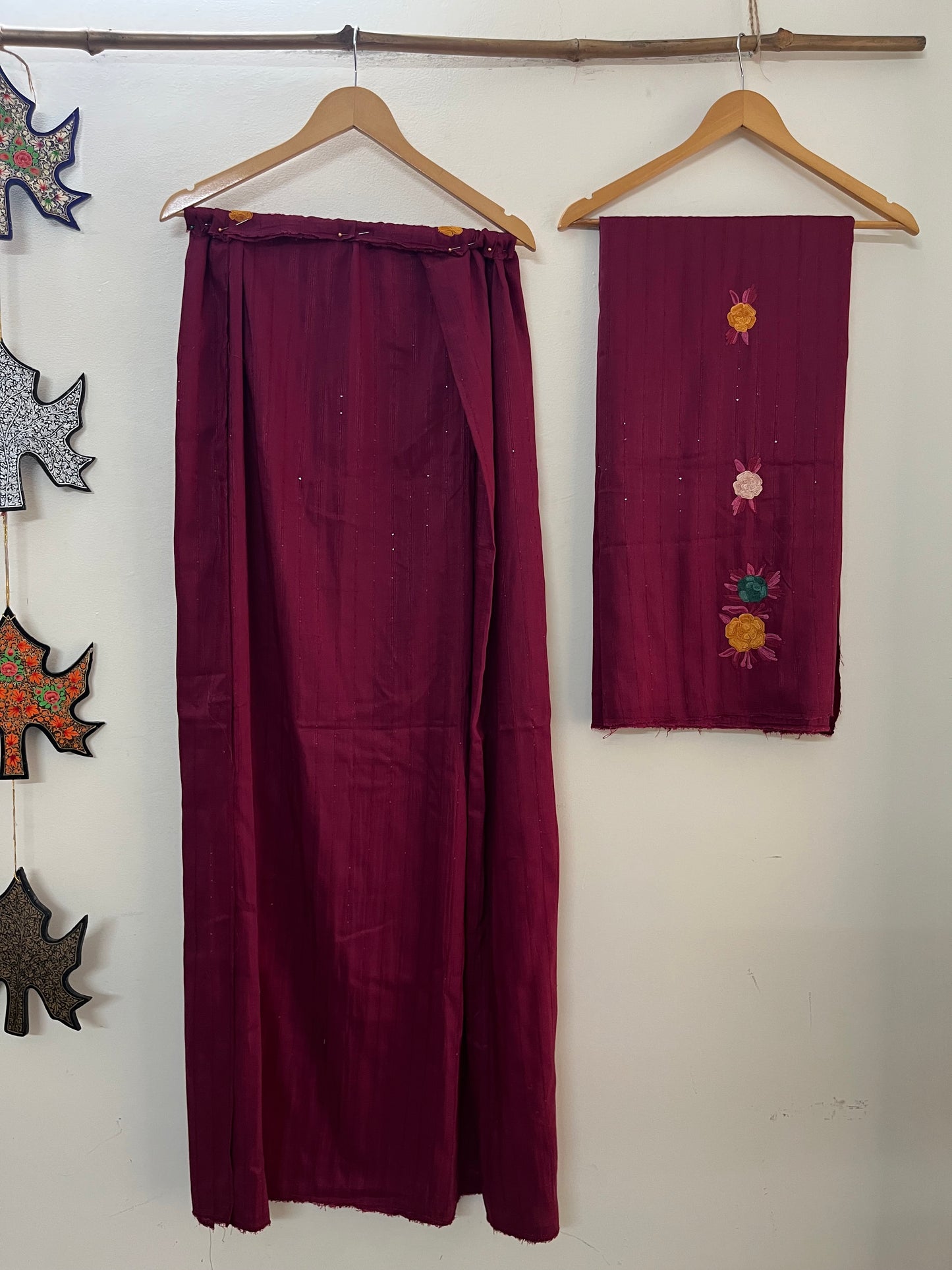 Burgundy Muslin Cotton Striped Sequin Pattern Unstitched Co-ord Set