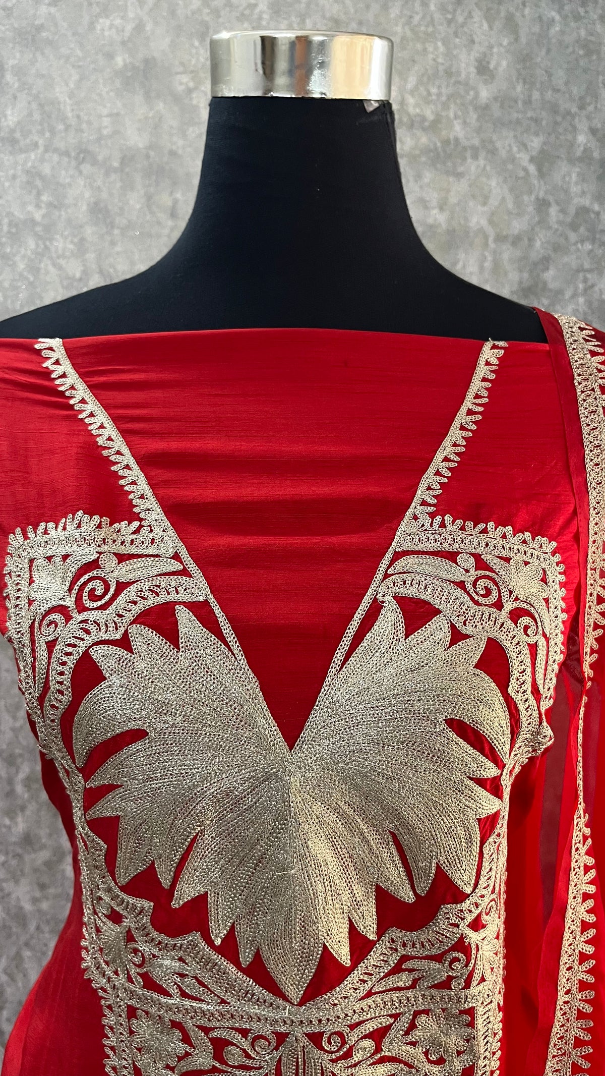 Red Silk Tilla Embroidered Suit